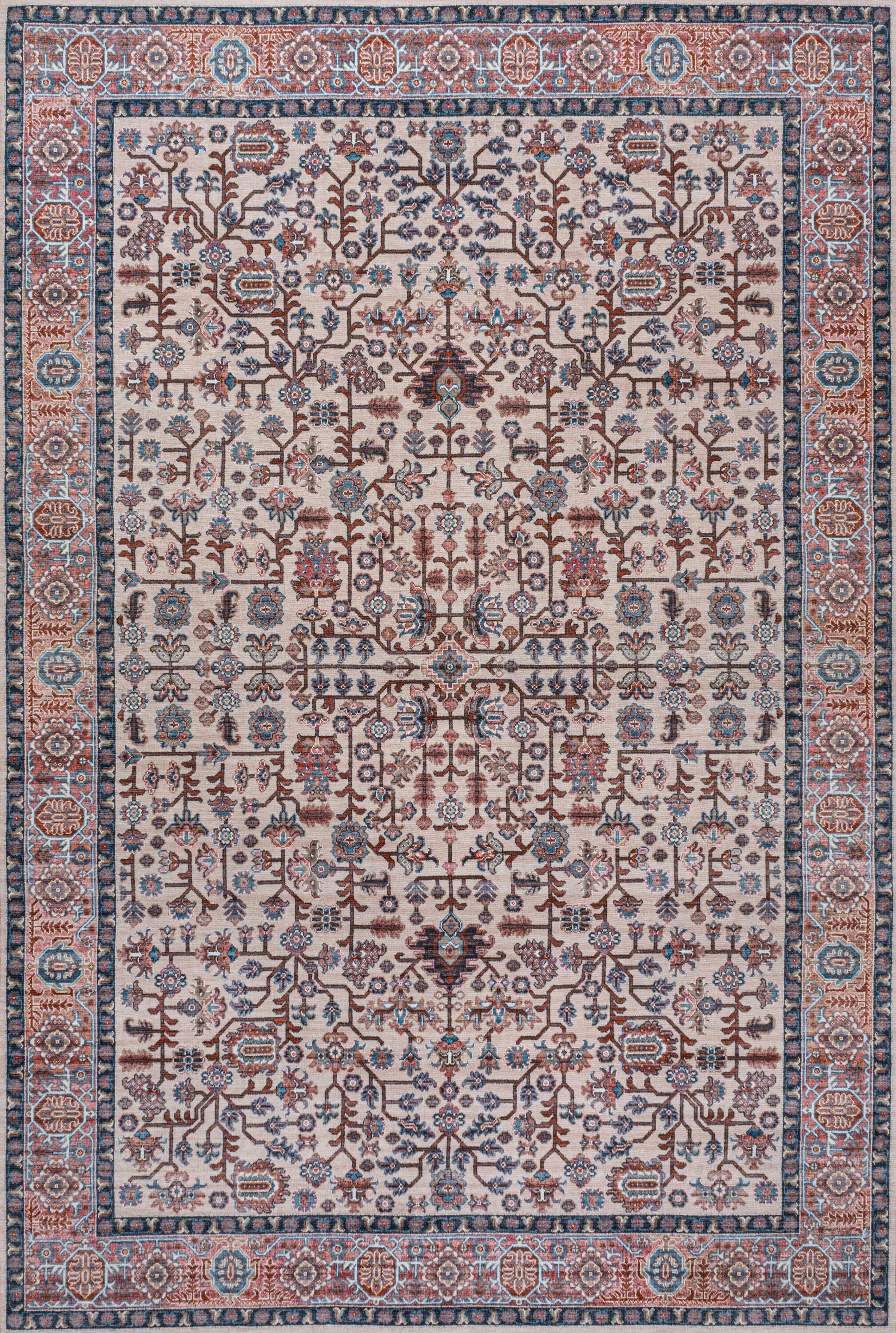 Kemer All-Over Persian Machine-Washable Beige/Red/Blue 3 ft. x 5 ft. Area Rug - JONATHAN Y