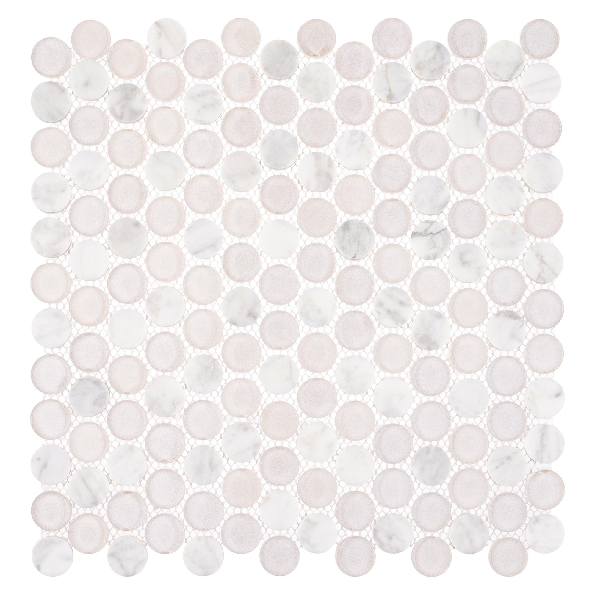 Space 3/4" Penny Round Glass & Natural Stone Mosaic Kitchen Backsplash, Bathroom, Shower, Wall and Floor Tile