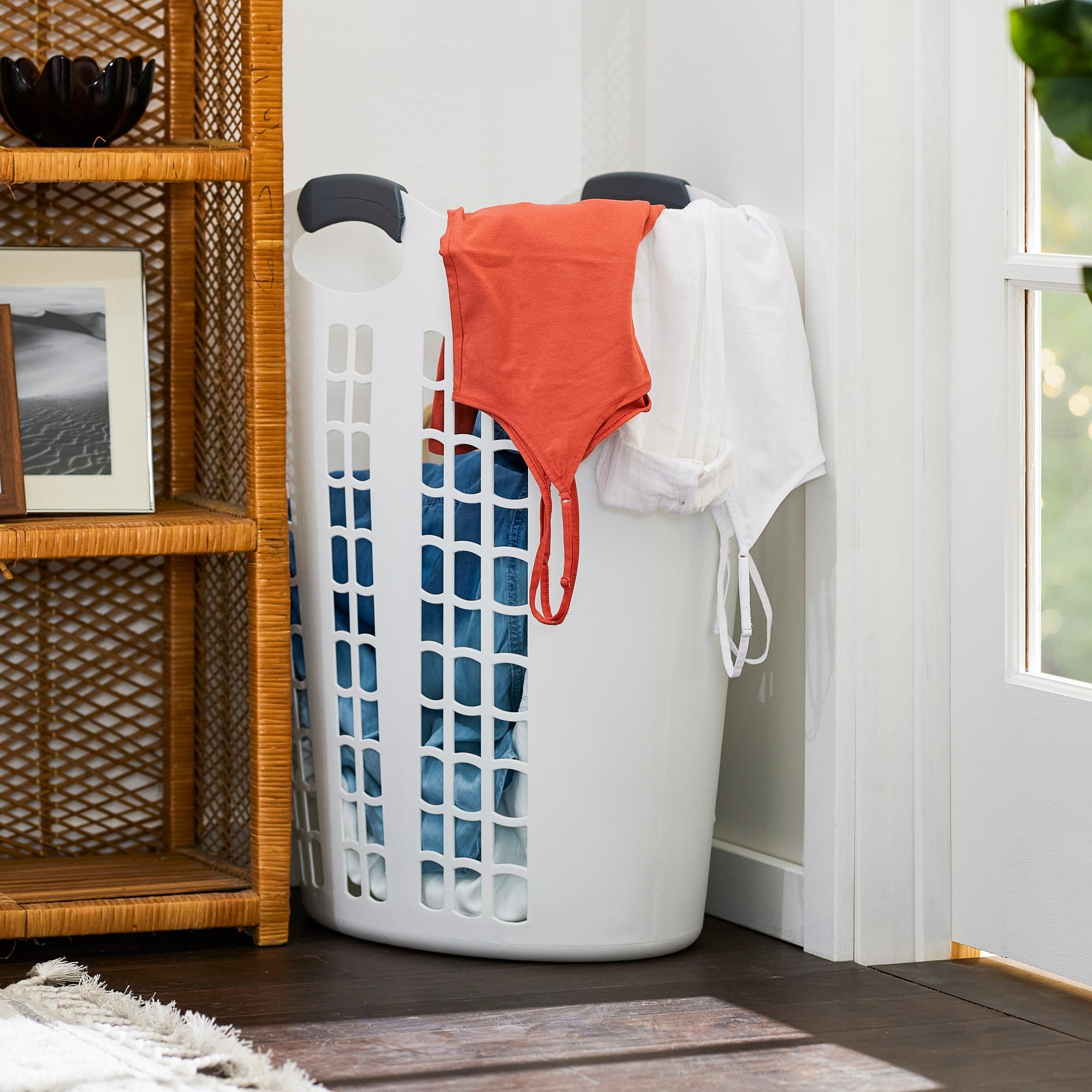 Gracious Living Gracious Living Easy Carry Flex 87 L Plastic Laundry Hamper, White (2 Pack) (Set of 2)
