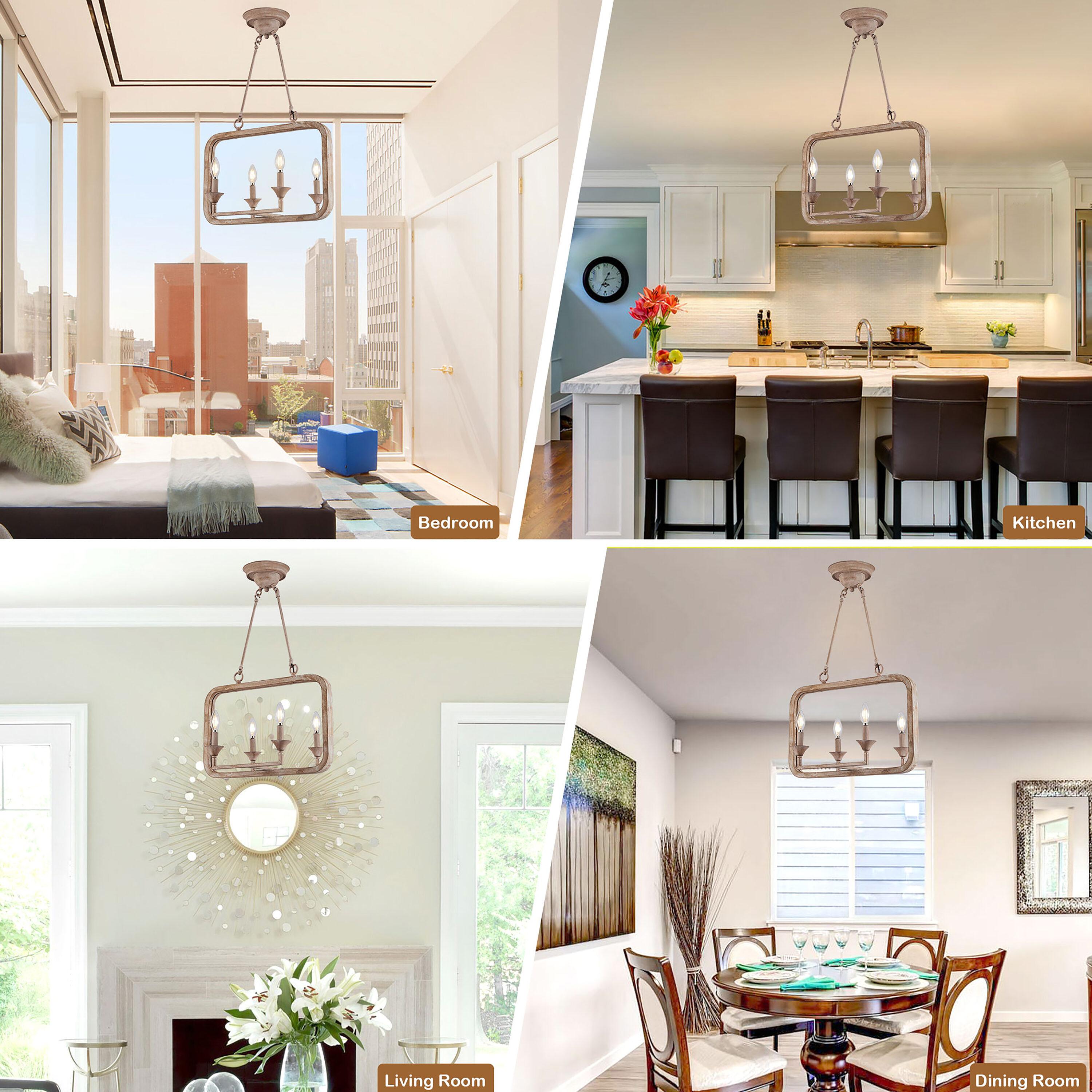 Cusp Barn Chandelier 4 -Light Brushed Brown Farmhouse Bare bulb For Use in Bedrooms, Dining Rooms, Foyers, Kitchens, Living Rooms Chandelier