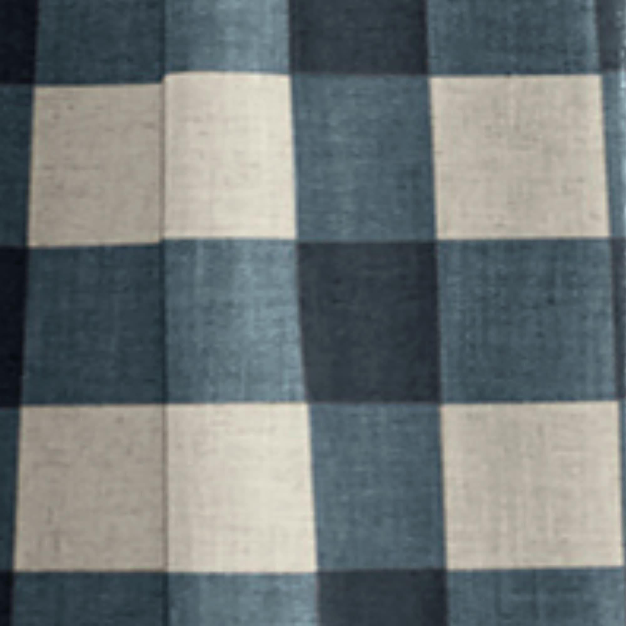Grainger Buffalo Check Lined Room Darkening Single Window Curtain Panel - 52" x 84" - Indigo - Elrene Home Fashions