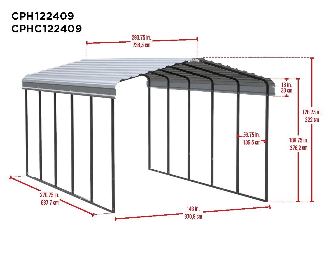 Arrow Arrow Galvanized Steel Carport, 12x24x9