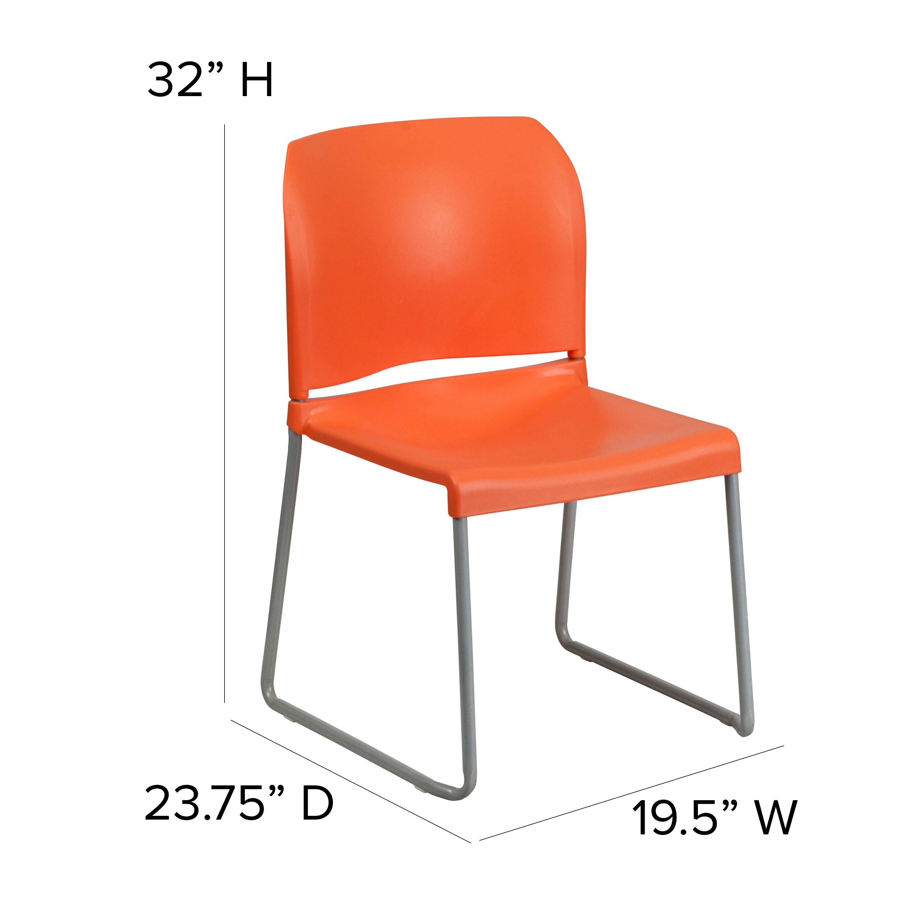 Flash Furniture HERCULES Series 880 lb. Capacity Orange Full Back Contoured Stack Chair with Gray Powder Coated Sled Base