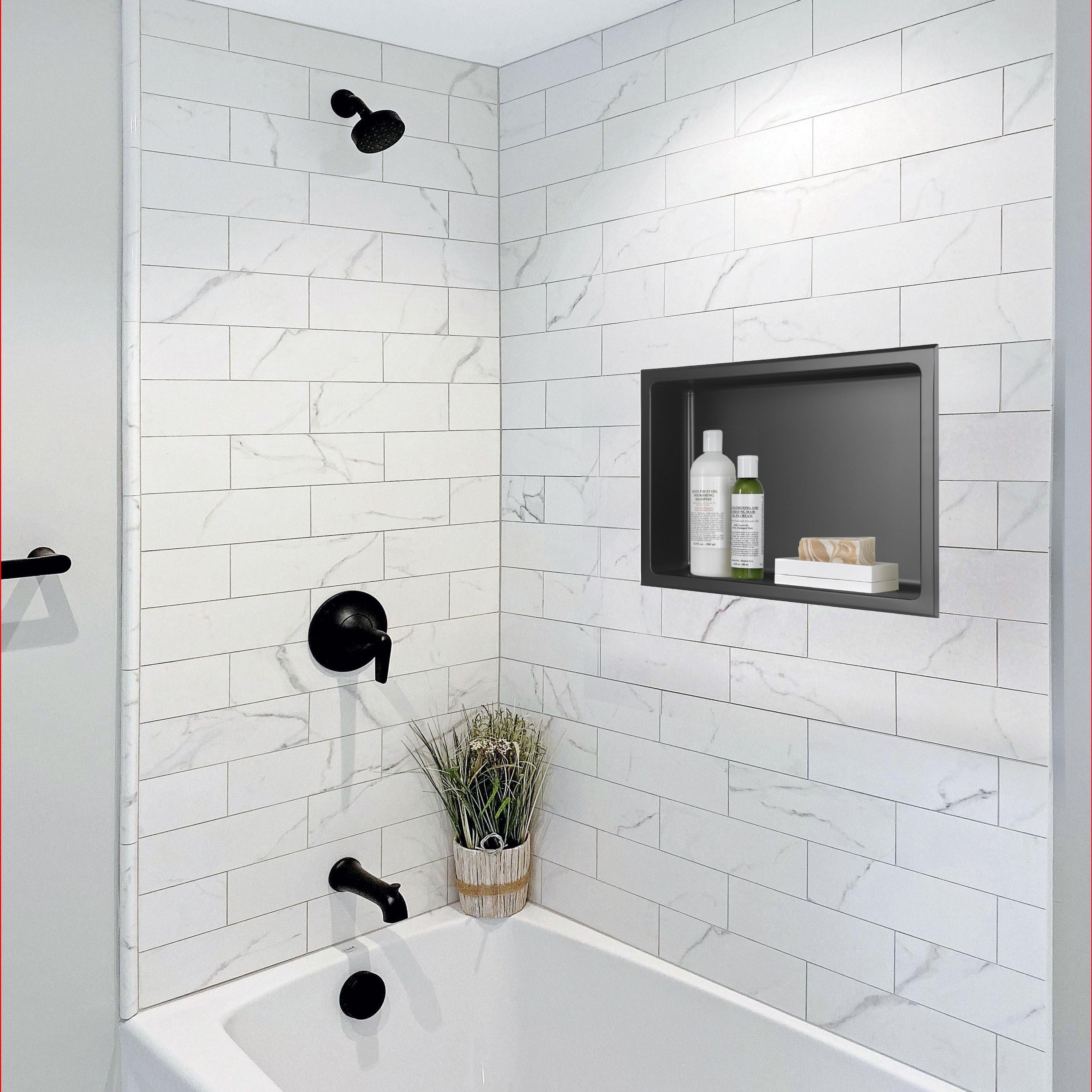 16 in. W x 12 in. H x 4 in. D 18-Gauge Bathroom Shower Wall Niche in Matte Black