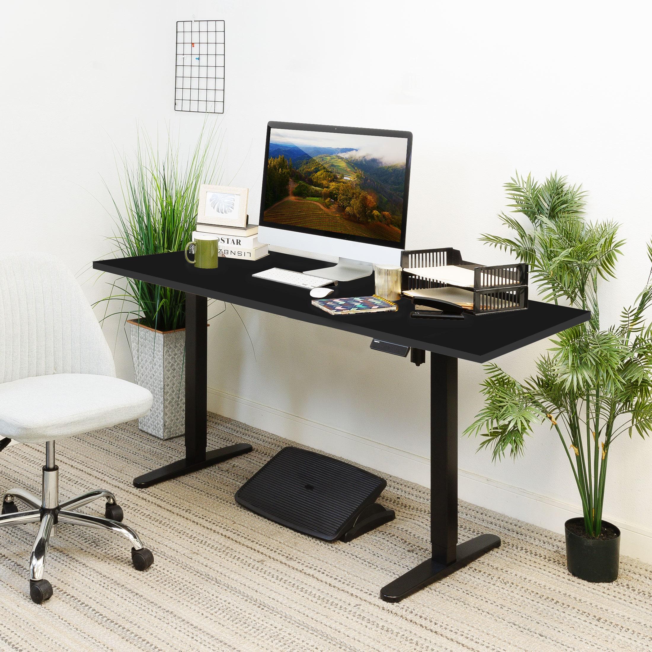 Mount-It! Height Adjustable Electric Sit-Stand Black Desk with Black Tabletop