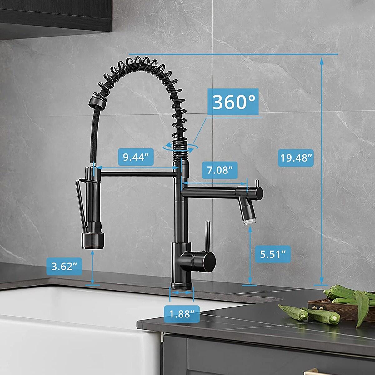 Fapully Commercial Single Handle Pull Down Sprayer Oil Rubbed Bronze Kitchen Faucet, Kitchen Sink Faucet with LED Light