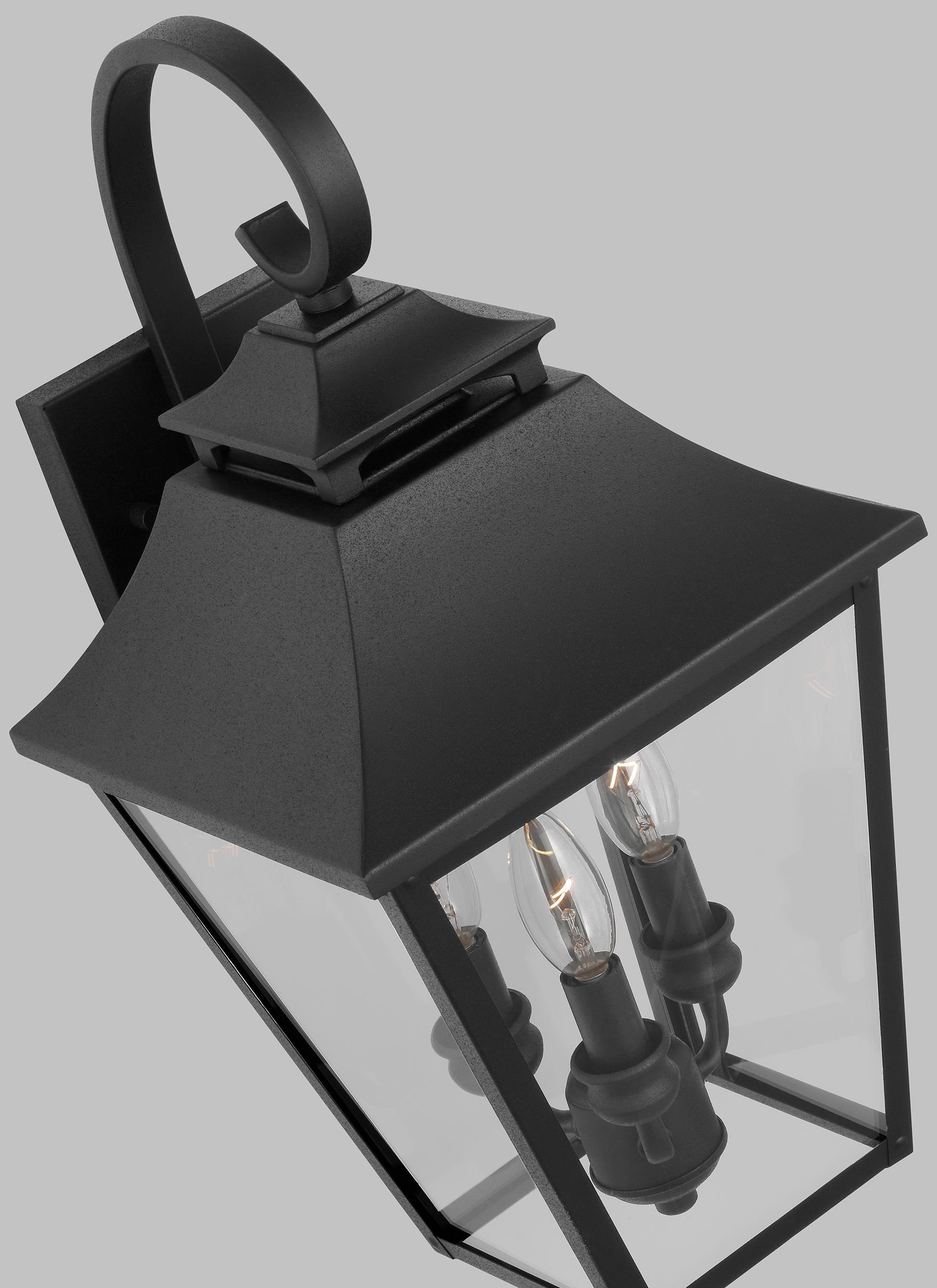 Textured Black 3-Light Outdoor Wall Lantern with Clear Seeded Glass