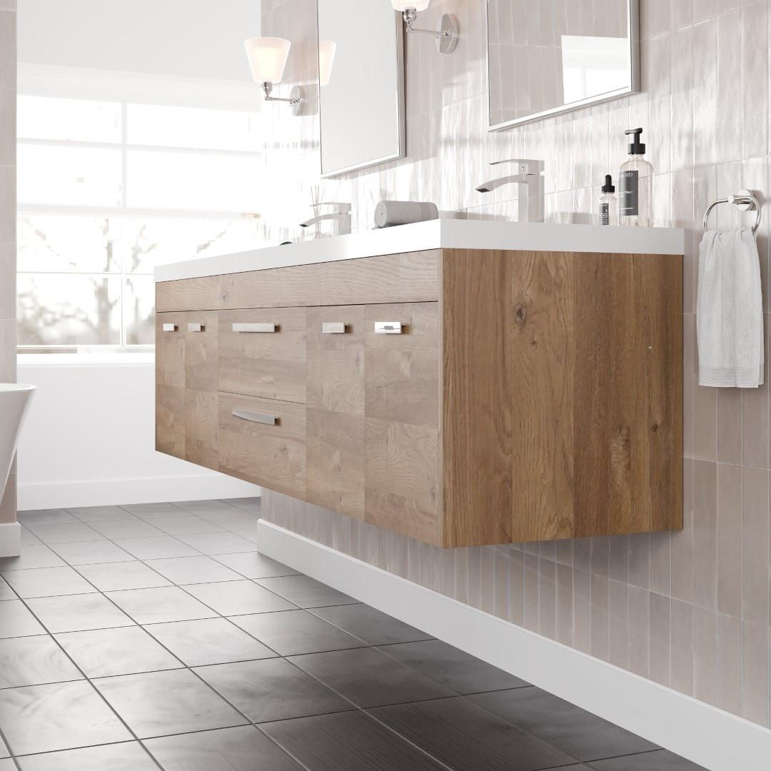 Wade Logan® Wauconda 72"W X 20"D Wall Mount Double Sink Bathroom Vanity With White Acrylic Countertop And Integrated Sinks