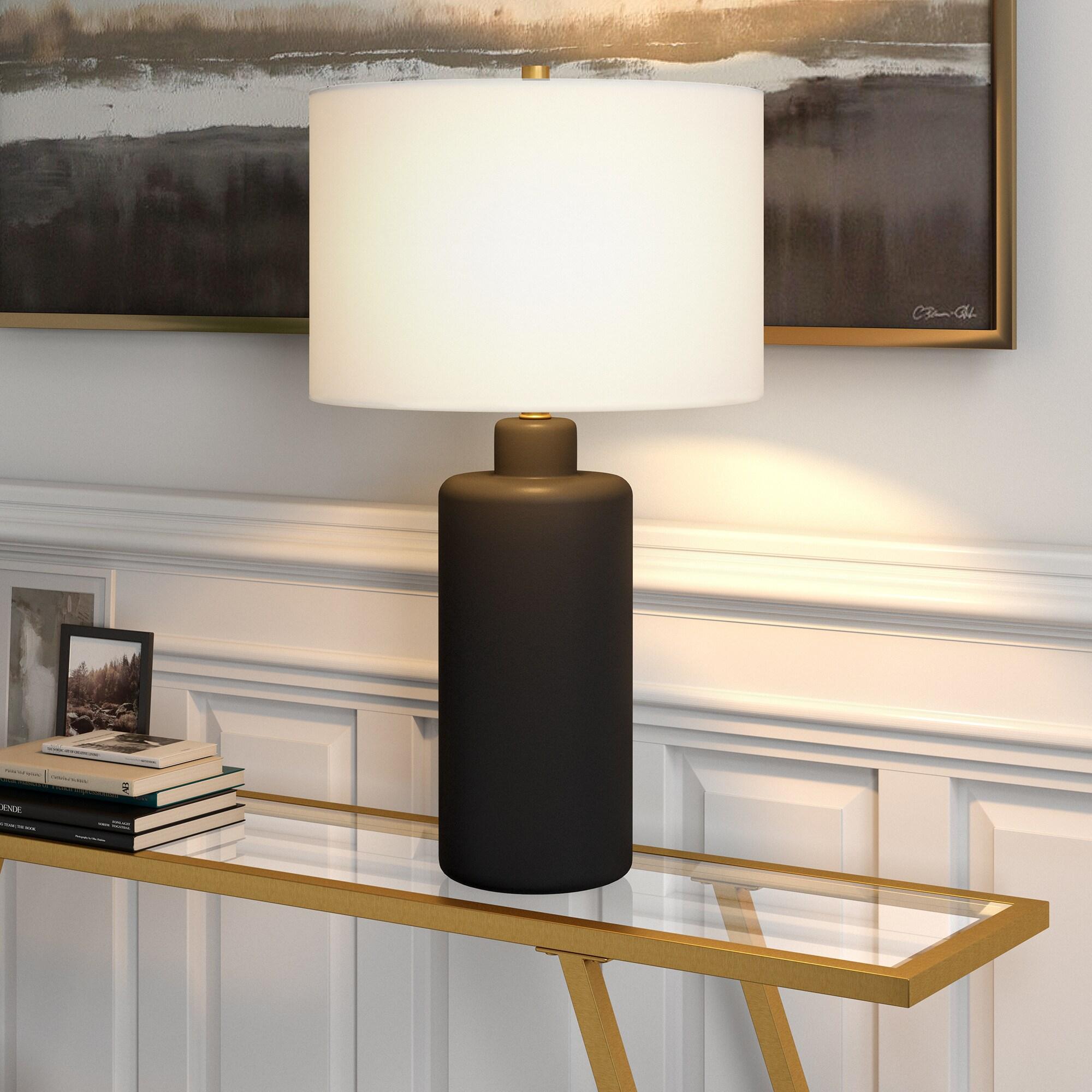 Evelyn&Zoe 25" Contemporary Ceramic Table Lamp with White Drum Linen Shade