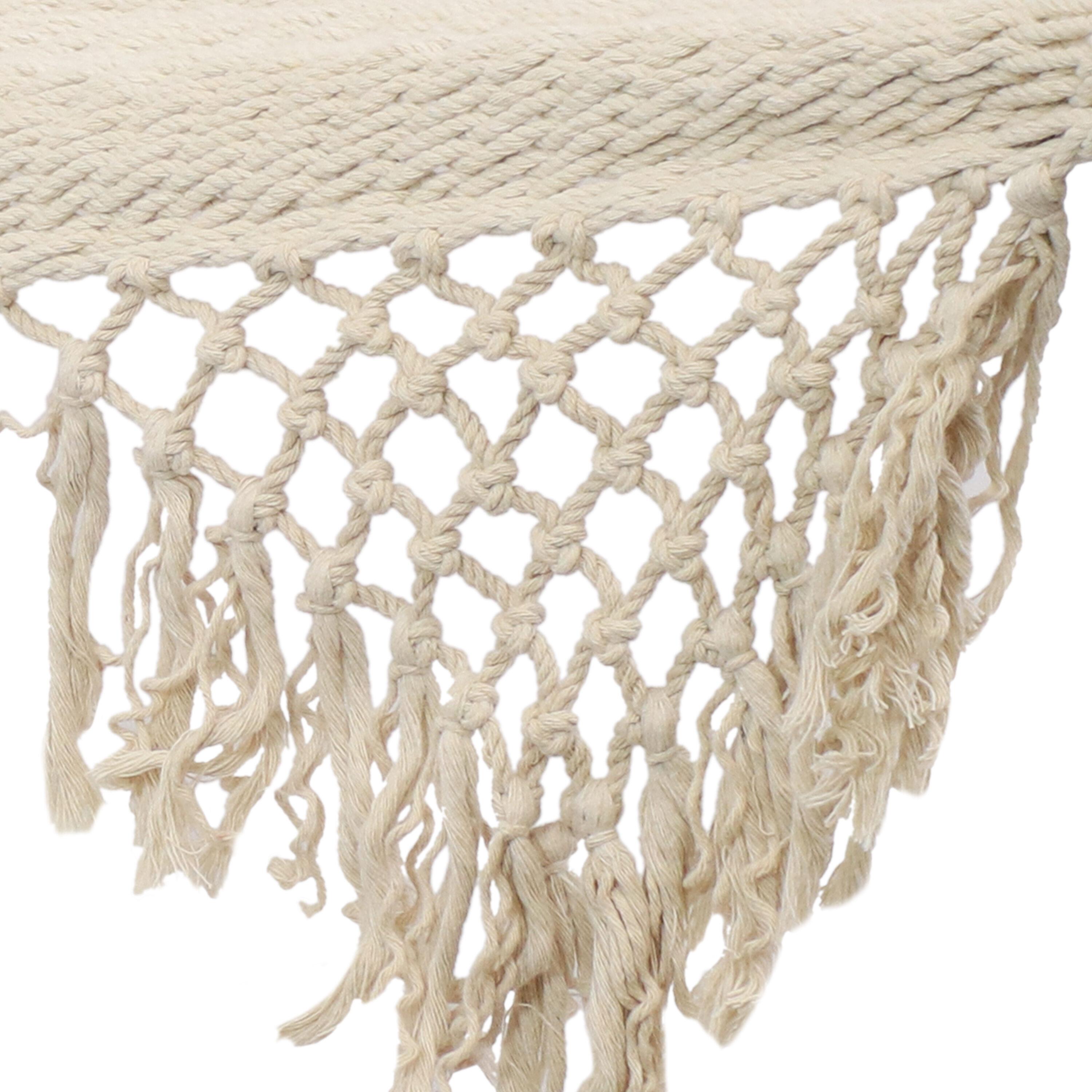 Sunnydaze Heavy-Duty 2-Person Woven Polyester Style Hammock with Crocheted edges and Wooden Spreader Bars - 600 lb Weight Capacity - Natural