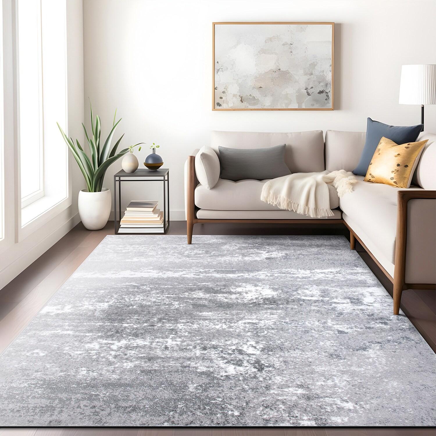 World Rug Gallery Distressed Abstract Watercolor Gray 5' x 7' Area Rug