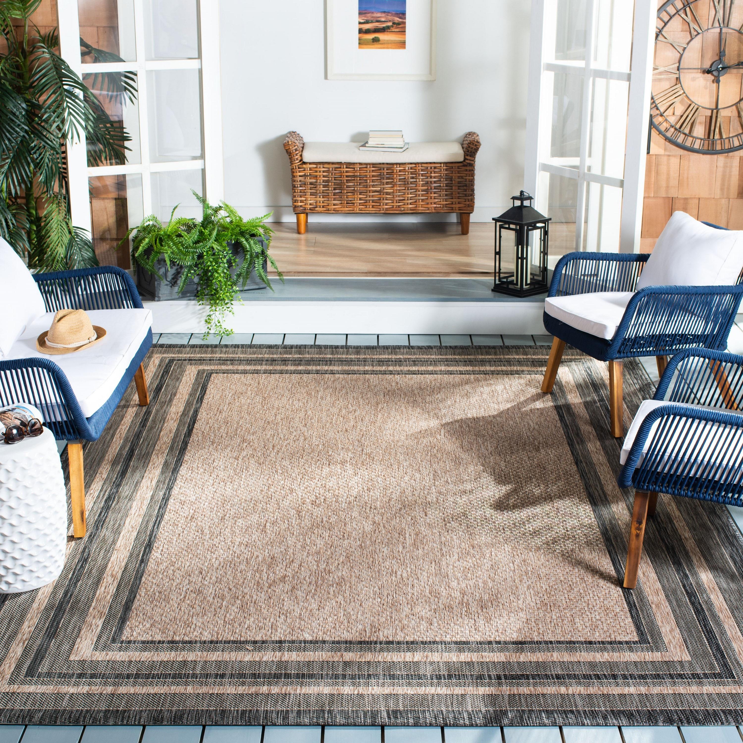 Courtyard CY8475 Power Loomed Indoor and Outdoor Area Rug - Natural/Black - 5'3"x5'3" - Safavieh