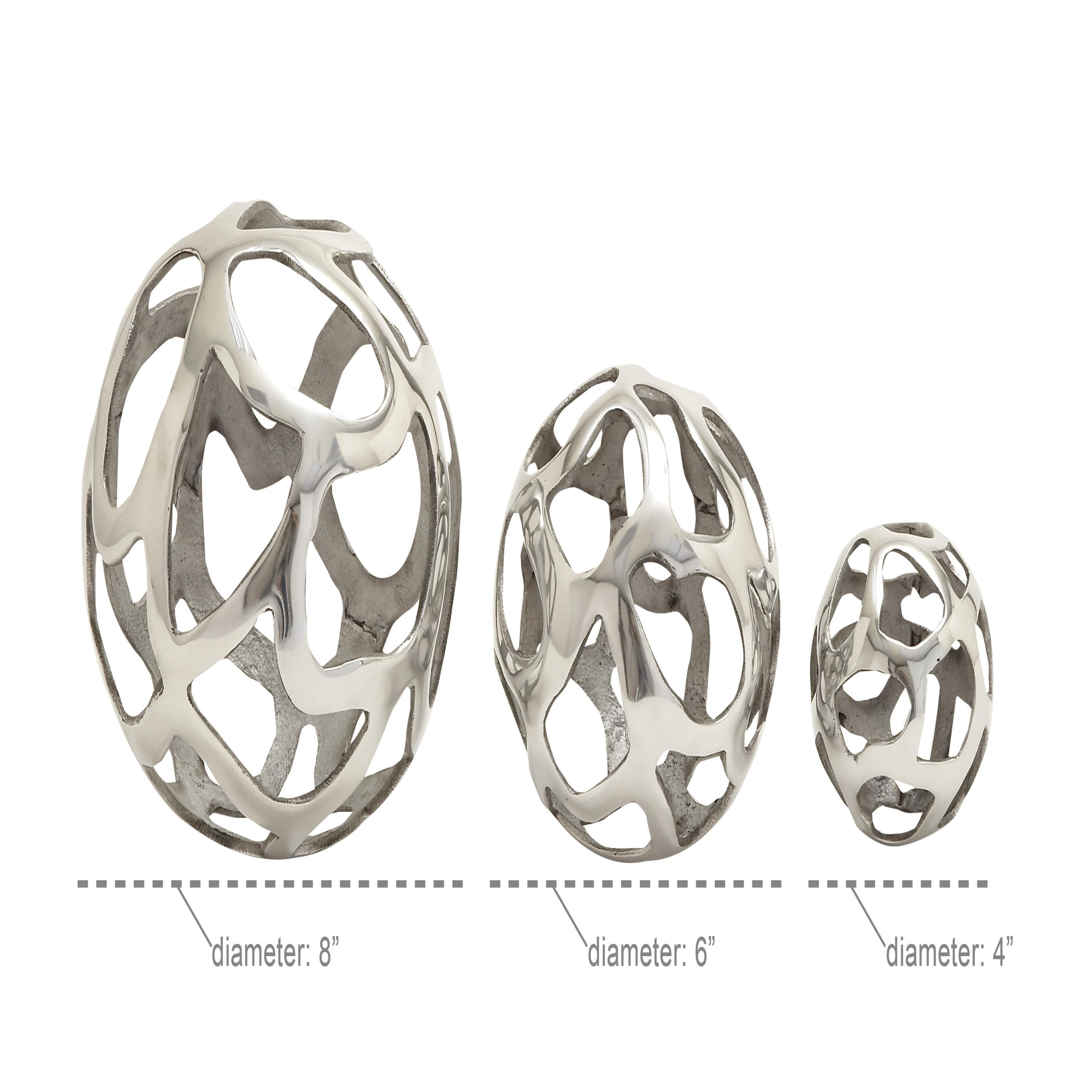 Olivia & May Set of 3 Decorative Aluminum Balls Silver : Textured Orb Sculptures for Tabletop Decor