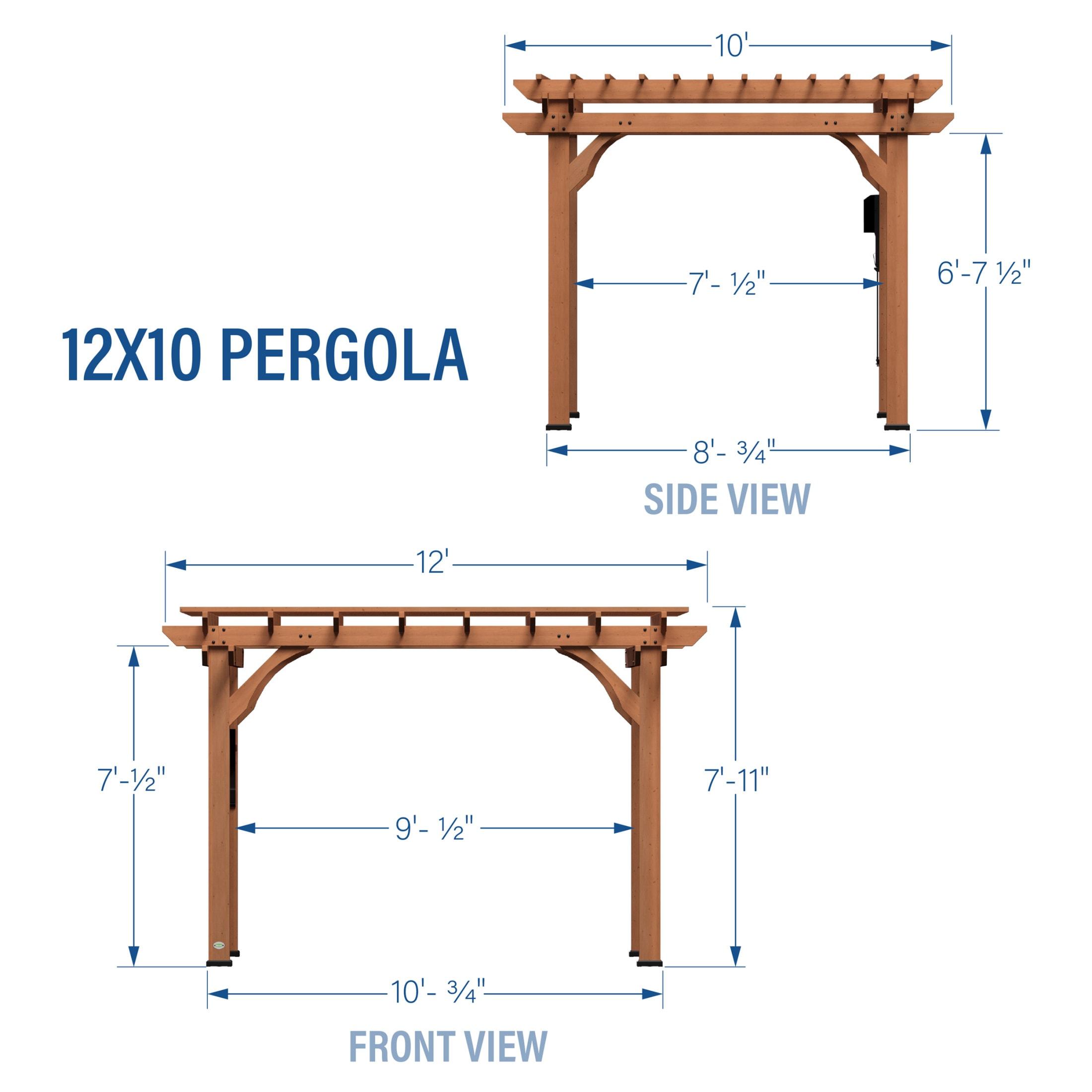 Backyard Discovery Beaumont 12'x10' Cedar Wood Patio Pergola Kit, Trellis Roof, PowerPort
