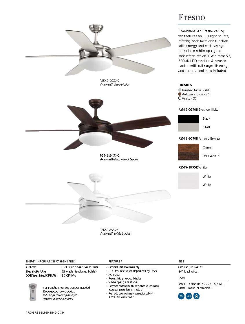 P2548-2030K-Progress Lighting-Fresno - Wide - Ceiling Fan - 1 Light - Handheld Remote in Modern style - 60 Inches wide by 17.25 Inches high-Antique
