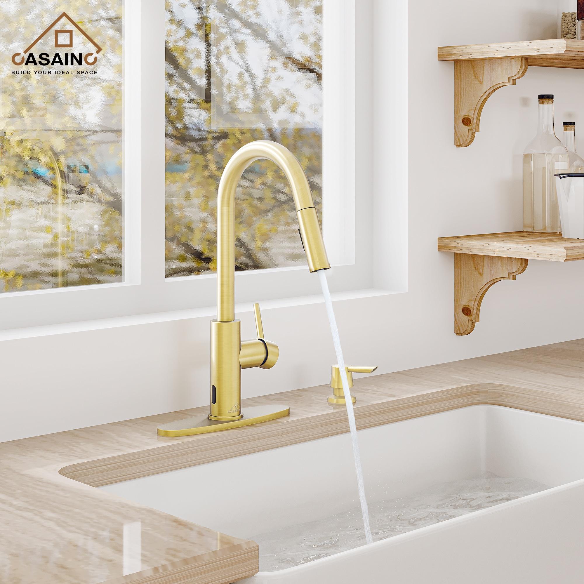 Willow Single-Handle Pull Down Sprayer Kitchen Faucet with Infrared Sensor, Soap Dispenser and Deck Plate