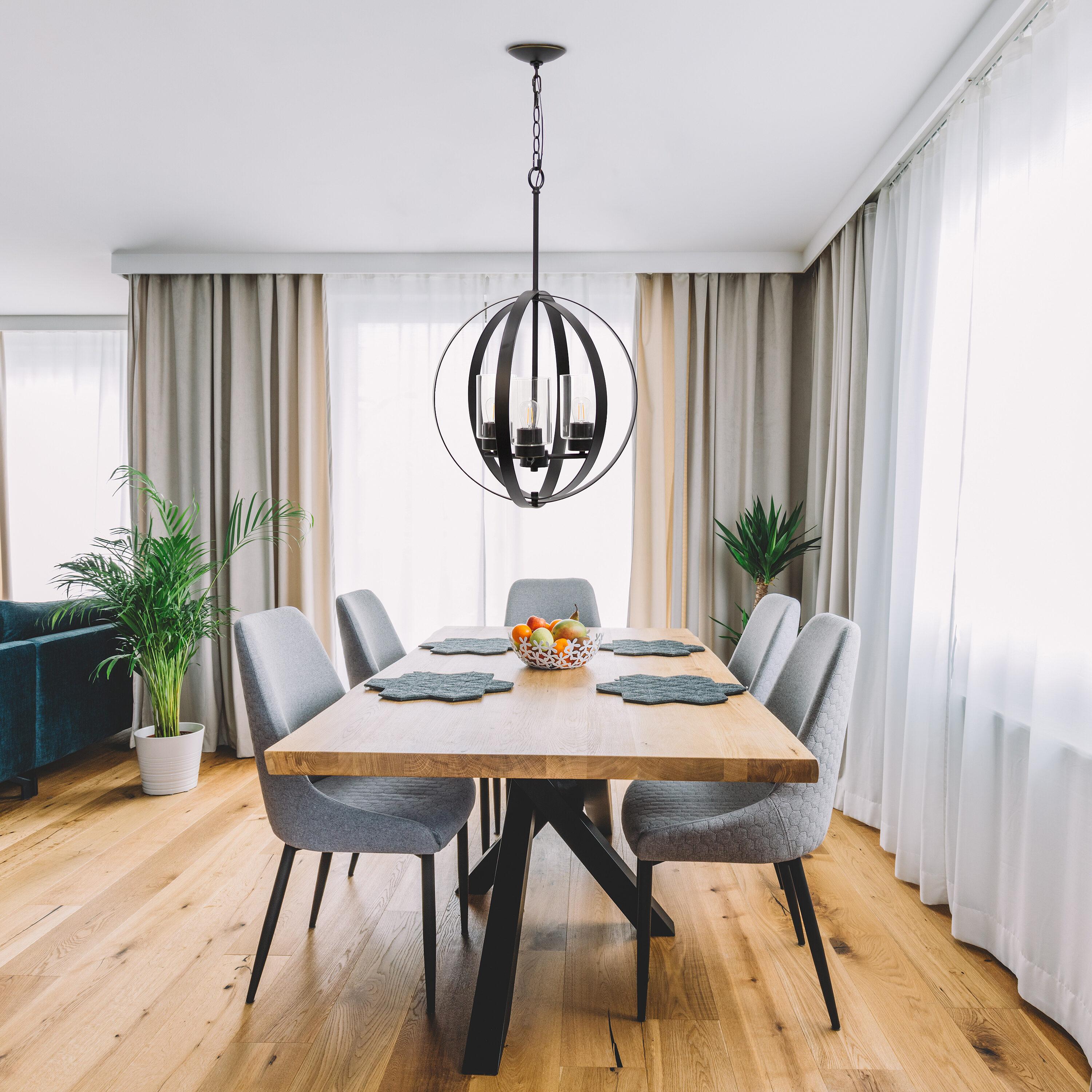3-Light 18" Adjustable Industrial Globe Hanging Metal/Clear Glass Ceiling Pendant - Lalia Home