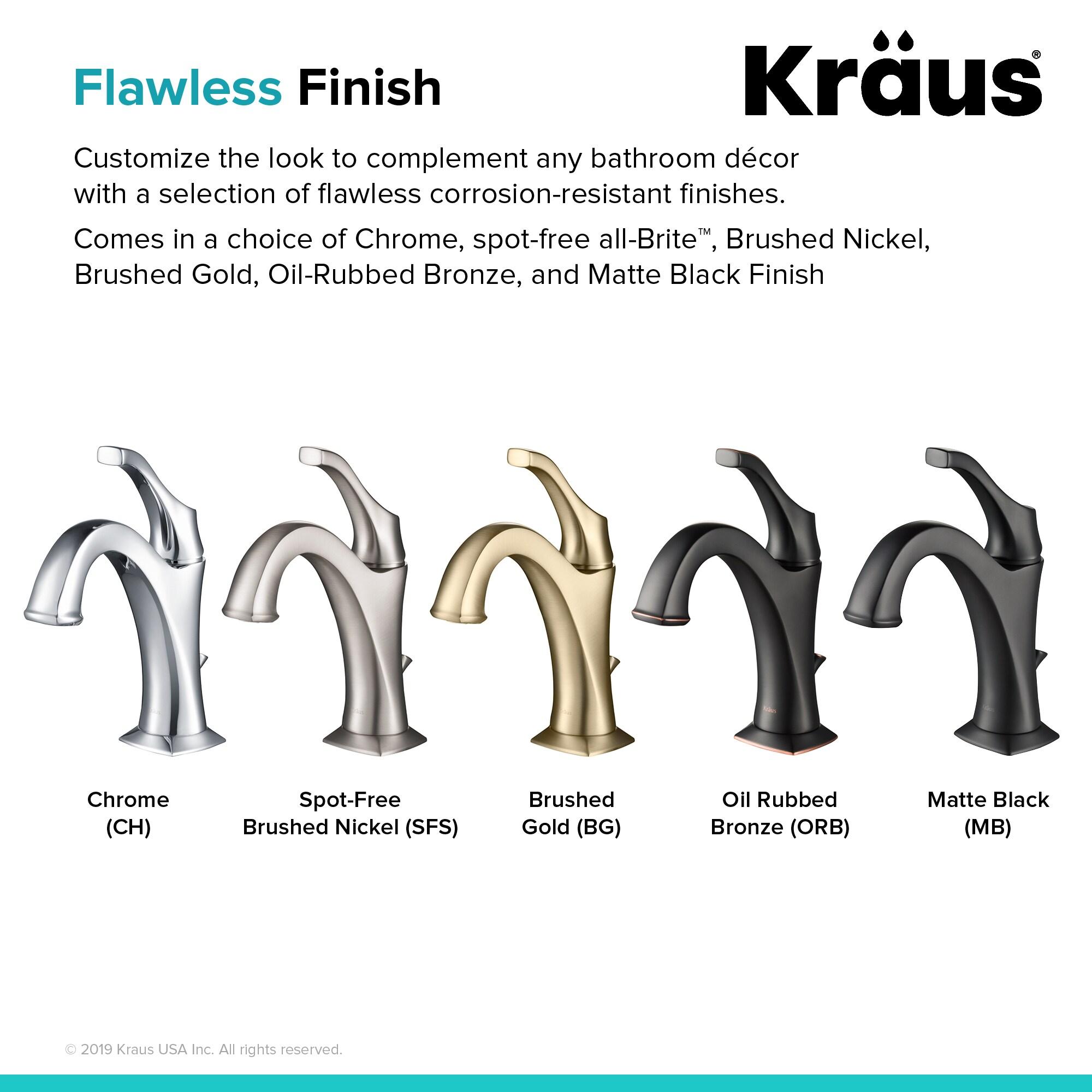 Kraus Arlo Single Hole 1-Handle WaterSense Bathroom Sink Faucet with Drain and Deck Plate