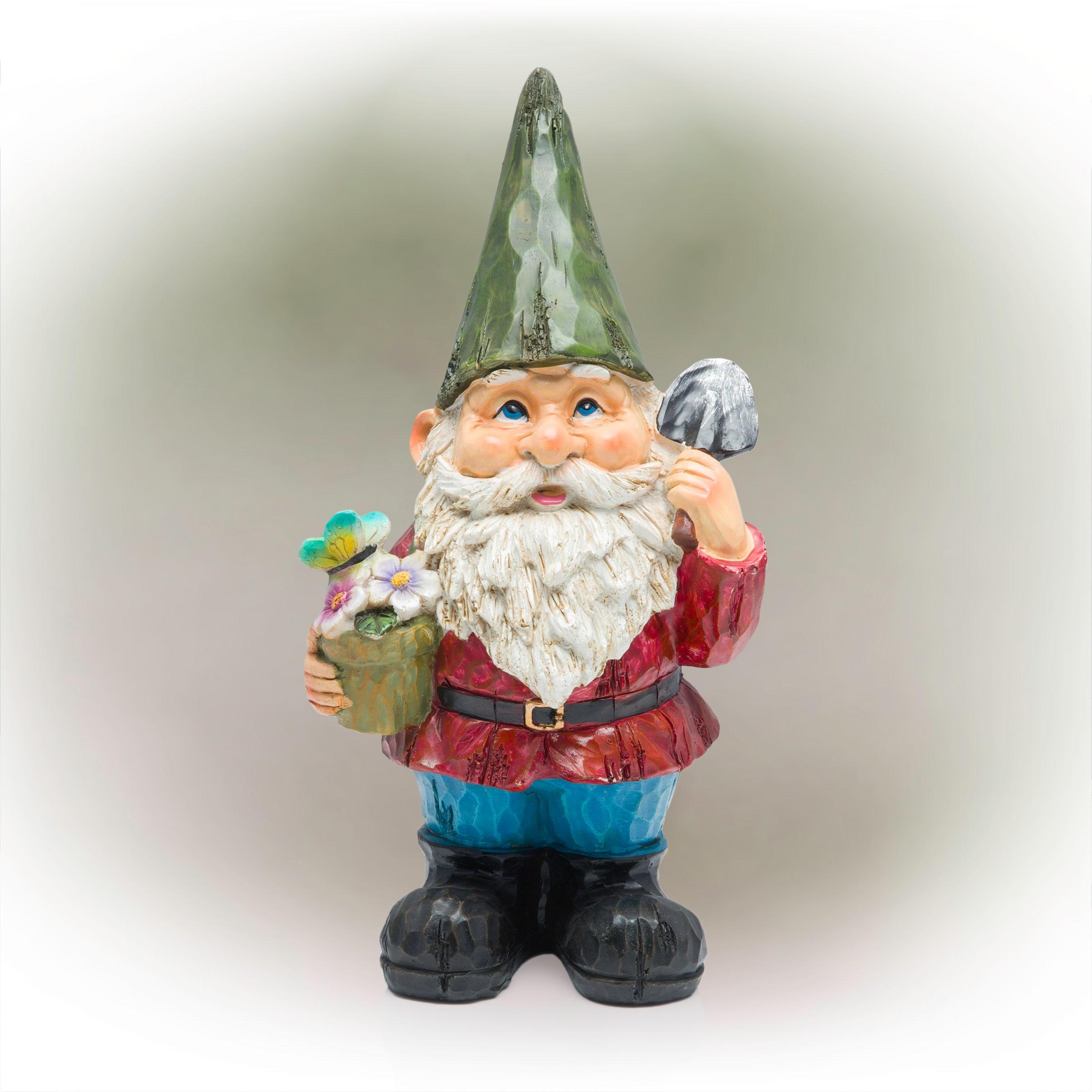 12" Polyresin Gnome With Flower Pot Statue - Alpine Corporation: Outdoor Decorative Sculpture for Patio & Garden