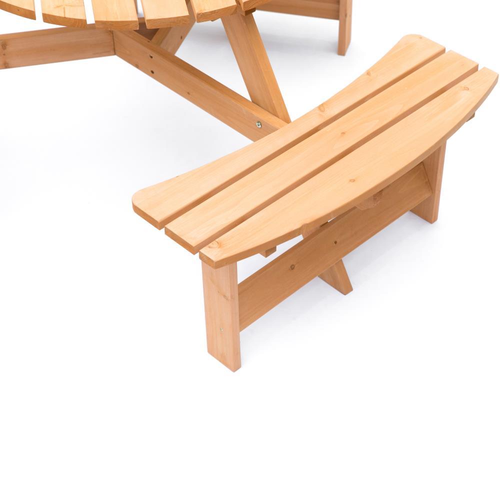 Gardenised Wooden Outdoor Round Picnic Table with Bench for Patio, 6- Person with Umbrella Hole - Stained