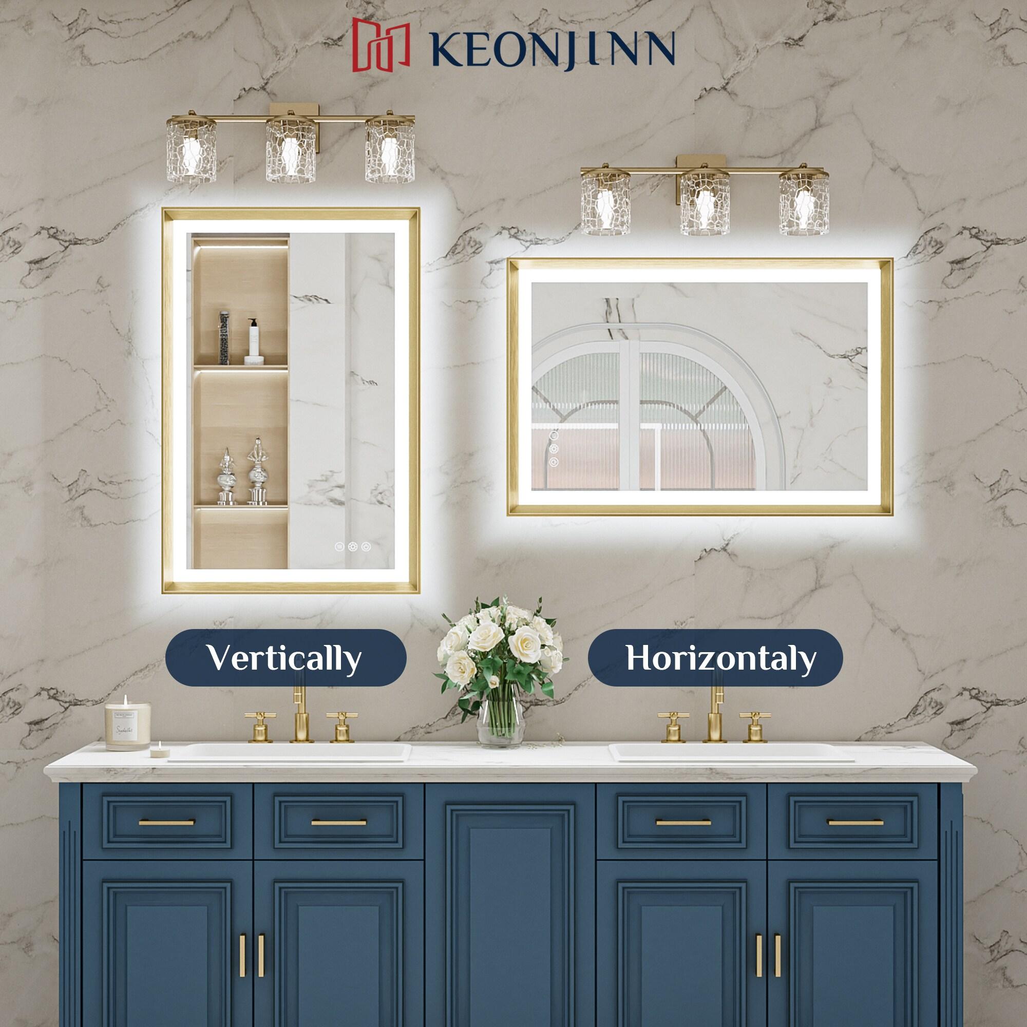 Keonjinn LED Bathroom Vanity Mirror, Front Light & Backlit, 3 Color Temperatures, Anti Fog, Double Lights Strips, 24"x32"