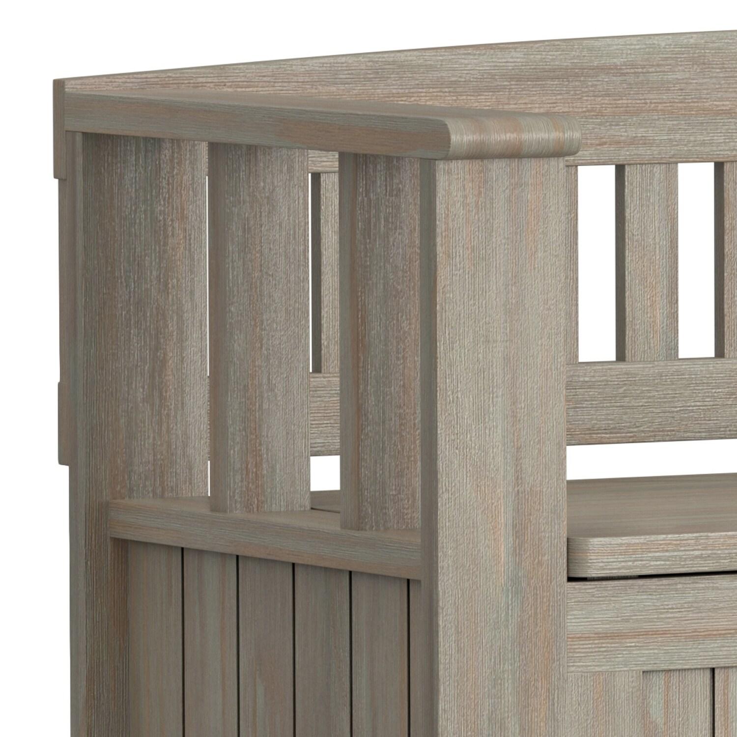 Simpli Home Acadian Solid Wood Entryway Storage Bench with Lift-Top Lid and Dual Compartments