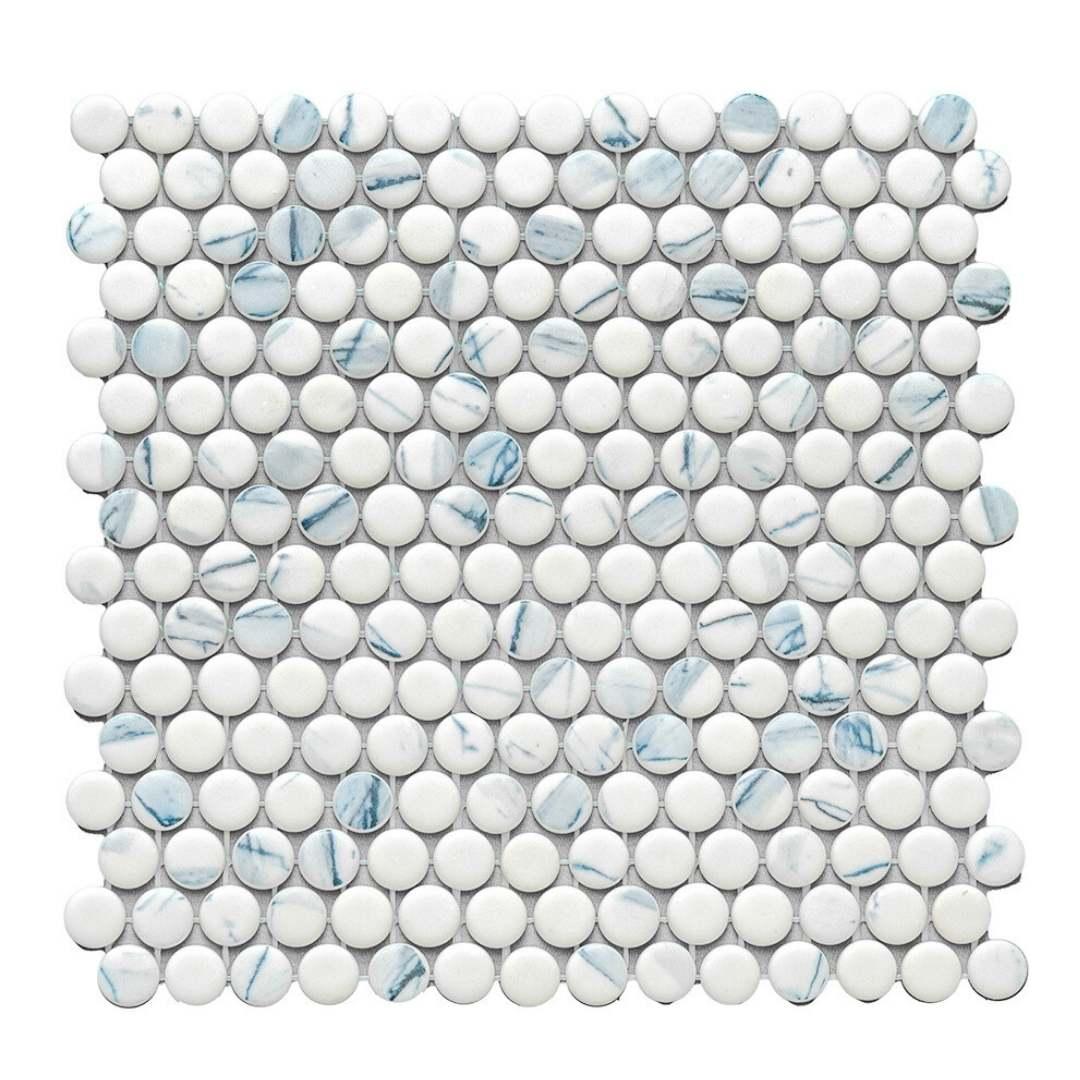 The Tile Life Eterna Penny 12" x 12" Calacatta Blue Glass Floor and Backsplash Wall Tile, 4x4 Sample