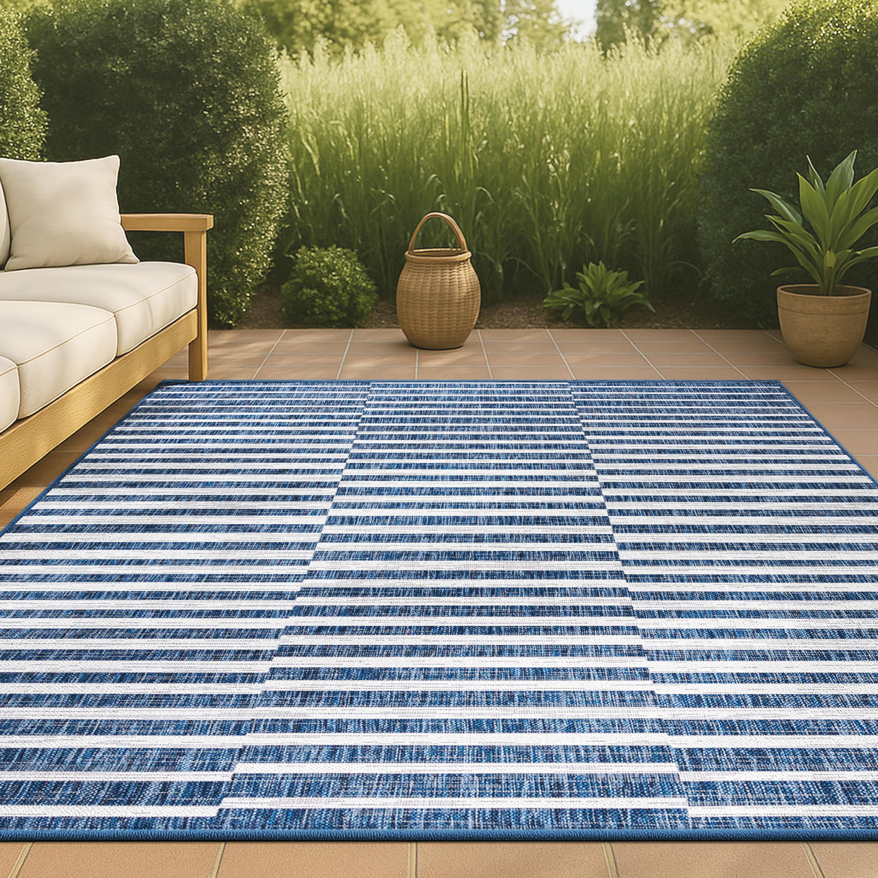 3'x5' Sukie Modern Offset Stripe Indoor/Outdoor Area Rug, Blue/Ivory - JONATHAN Y