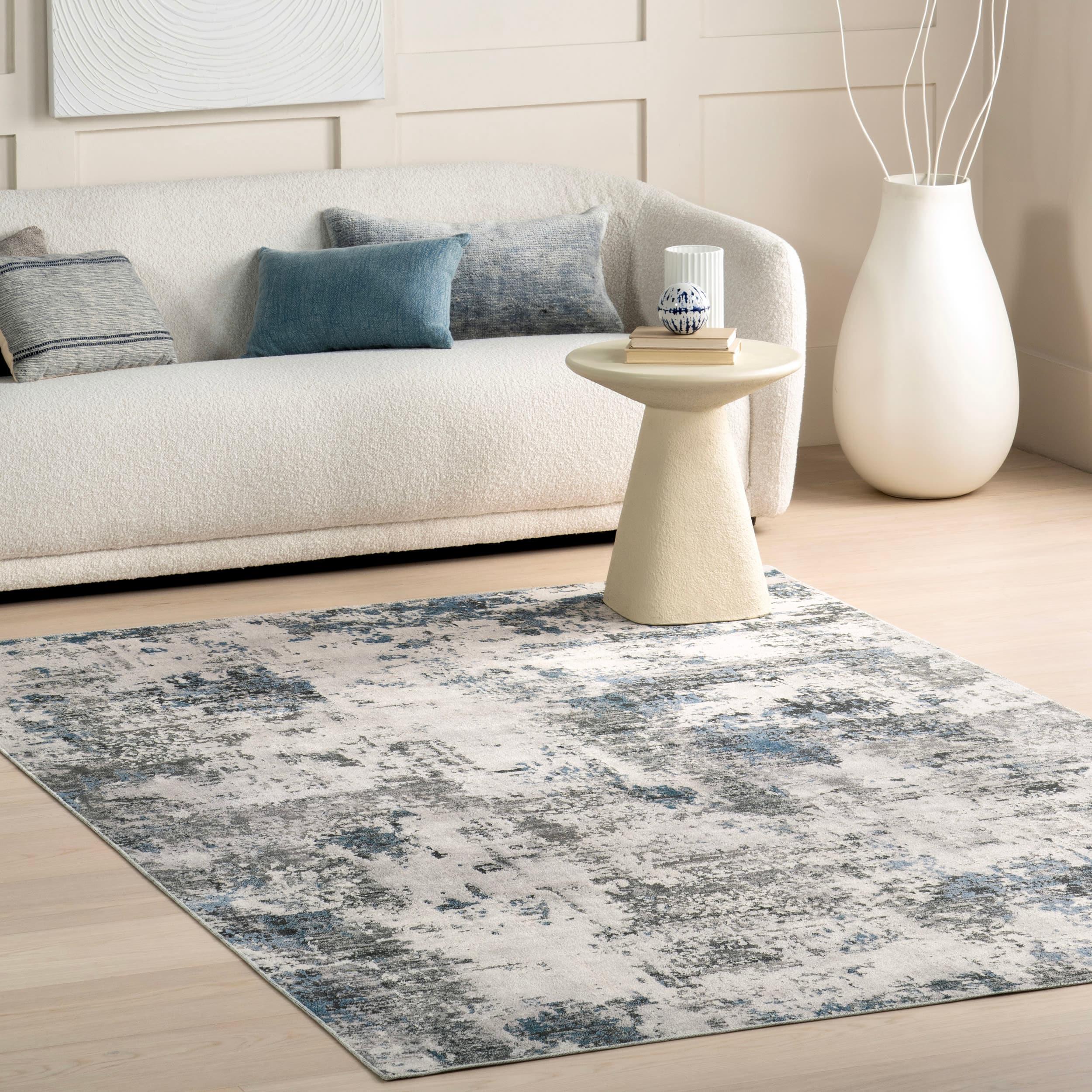 Nuloom Dali Abstract 3x5 Machine Washable Accent Indoor Area Rug for Living Room Bedroom Dining Room Entryway Kitchen, Blue Grey/Ivory