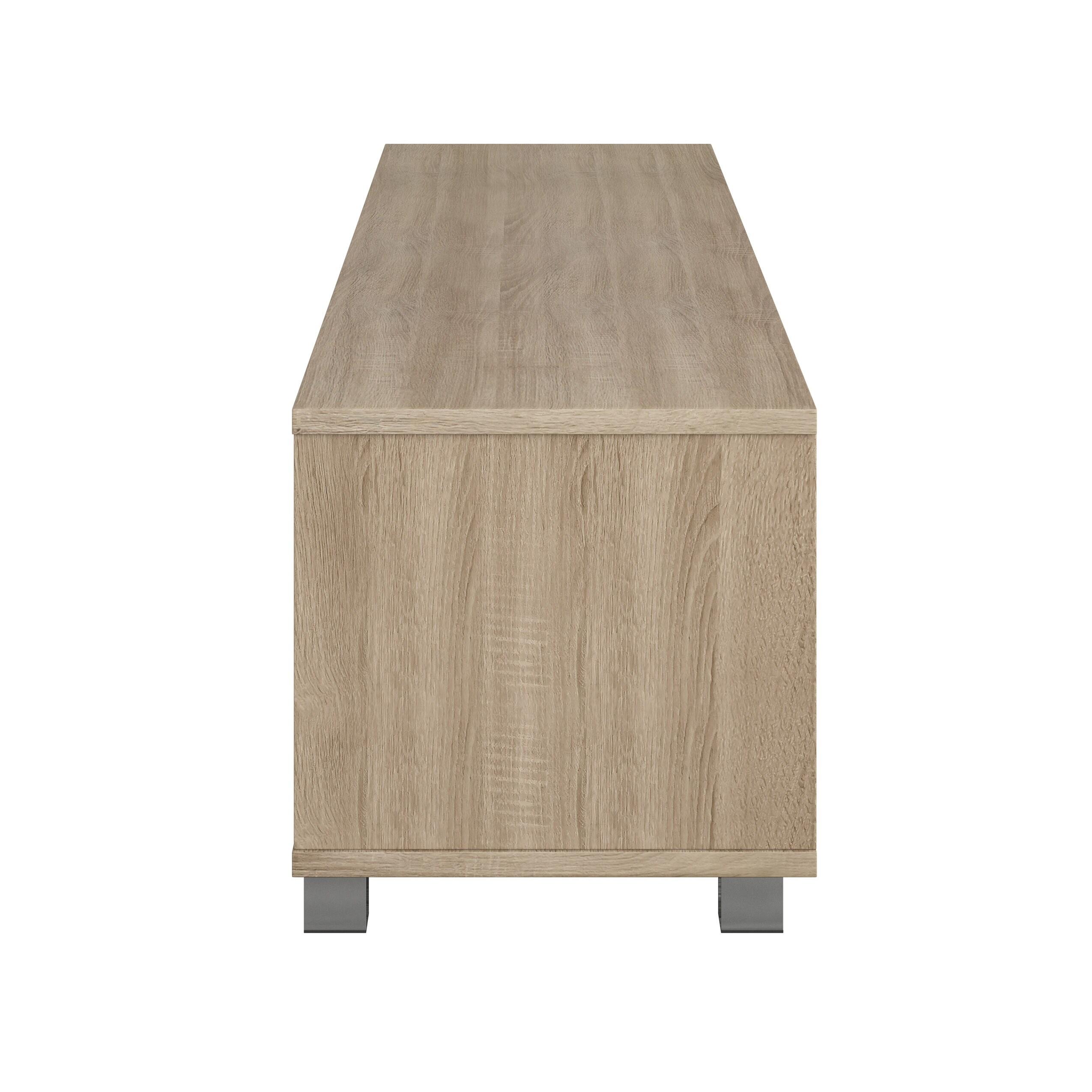 Hollywood TV Stand for TVs up to 85" with Doors Wood Grain White/Brown - CorLiving: Modern Media Console, Laminated MDF