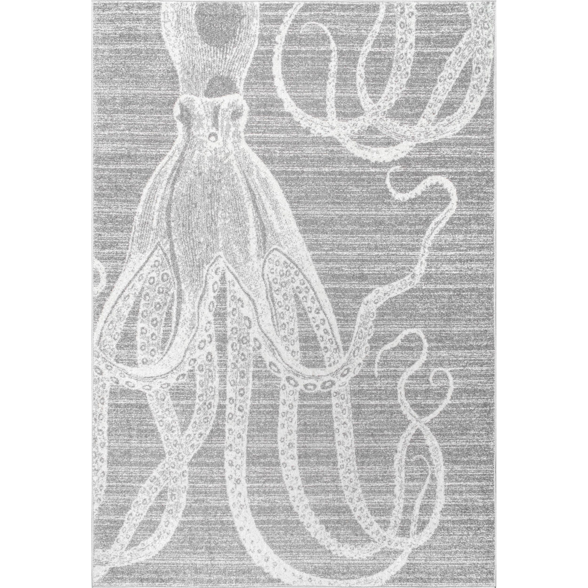 Nuloom Octopus Animal 3x5 Accent Indoor Area Rug for Living Room Bedroom Dining Room Entryway Kitchen, Grey/Ivory