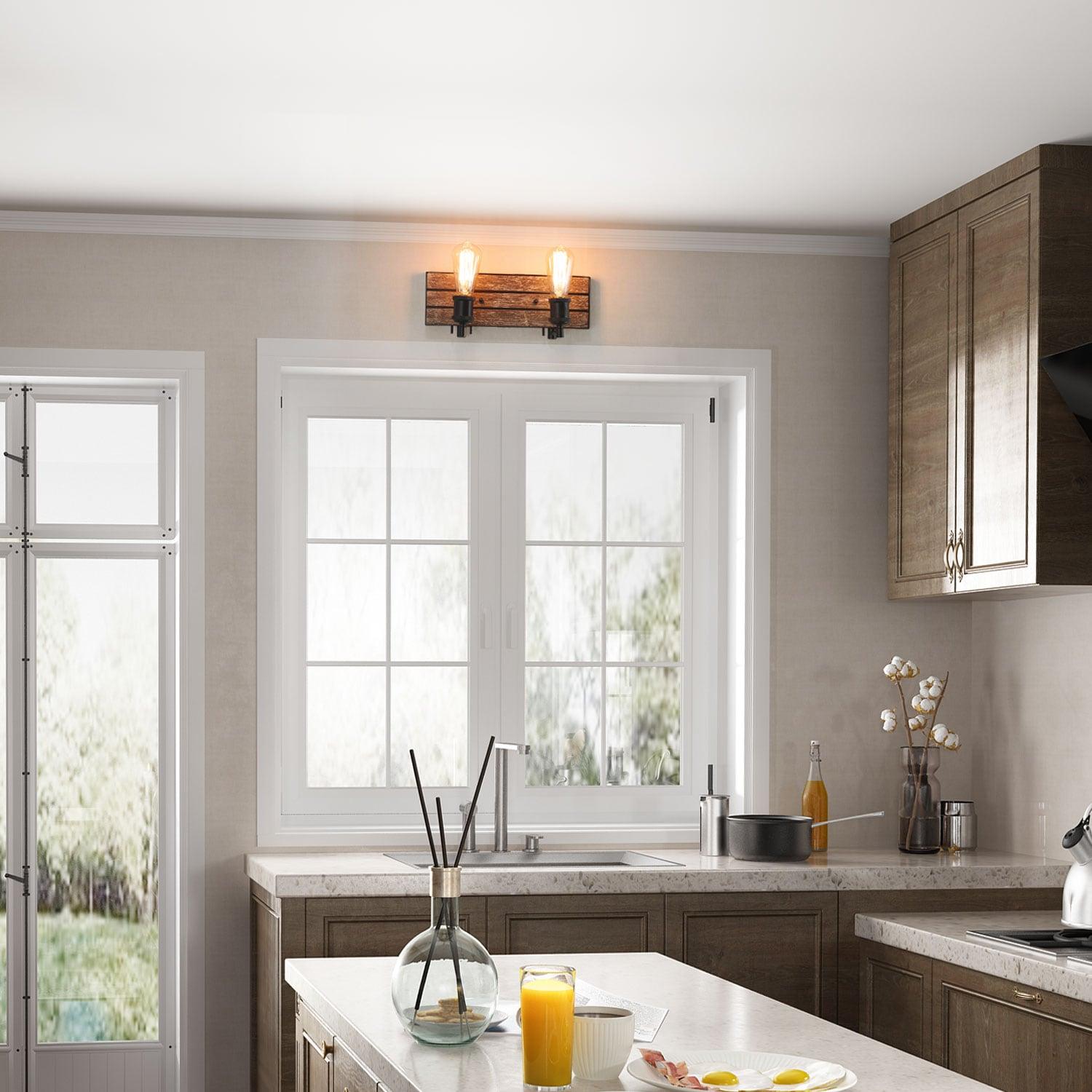 LNC 2-Light Vanity Lights Rustic Wall Sconces Wood Indoor Wall Lights