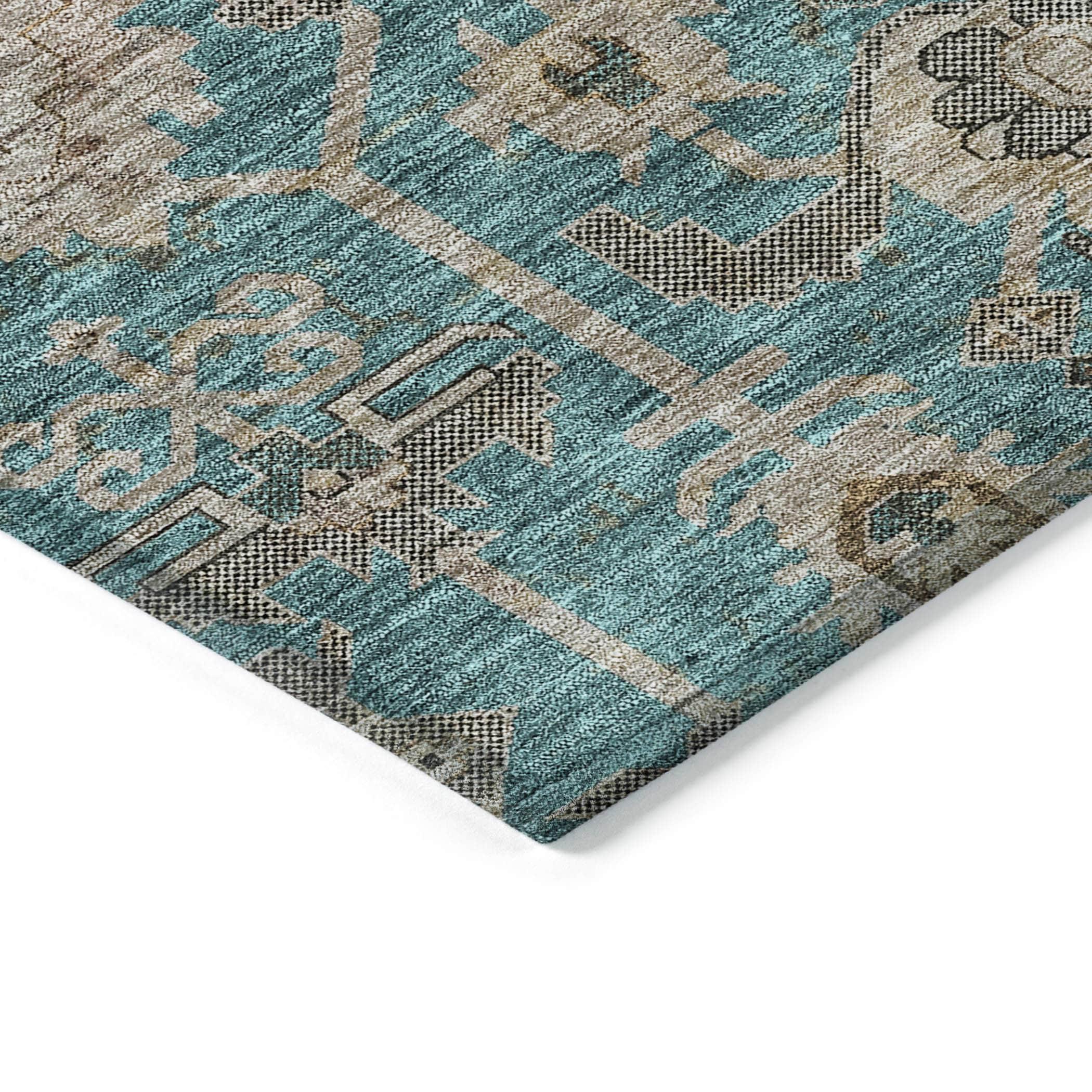 Addison Rugs Chantille Indoor/Outdoor Traditional Oriental Teal Washable Rectangle Rug, 5' x 7'6"