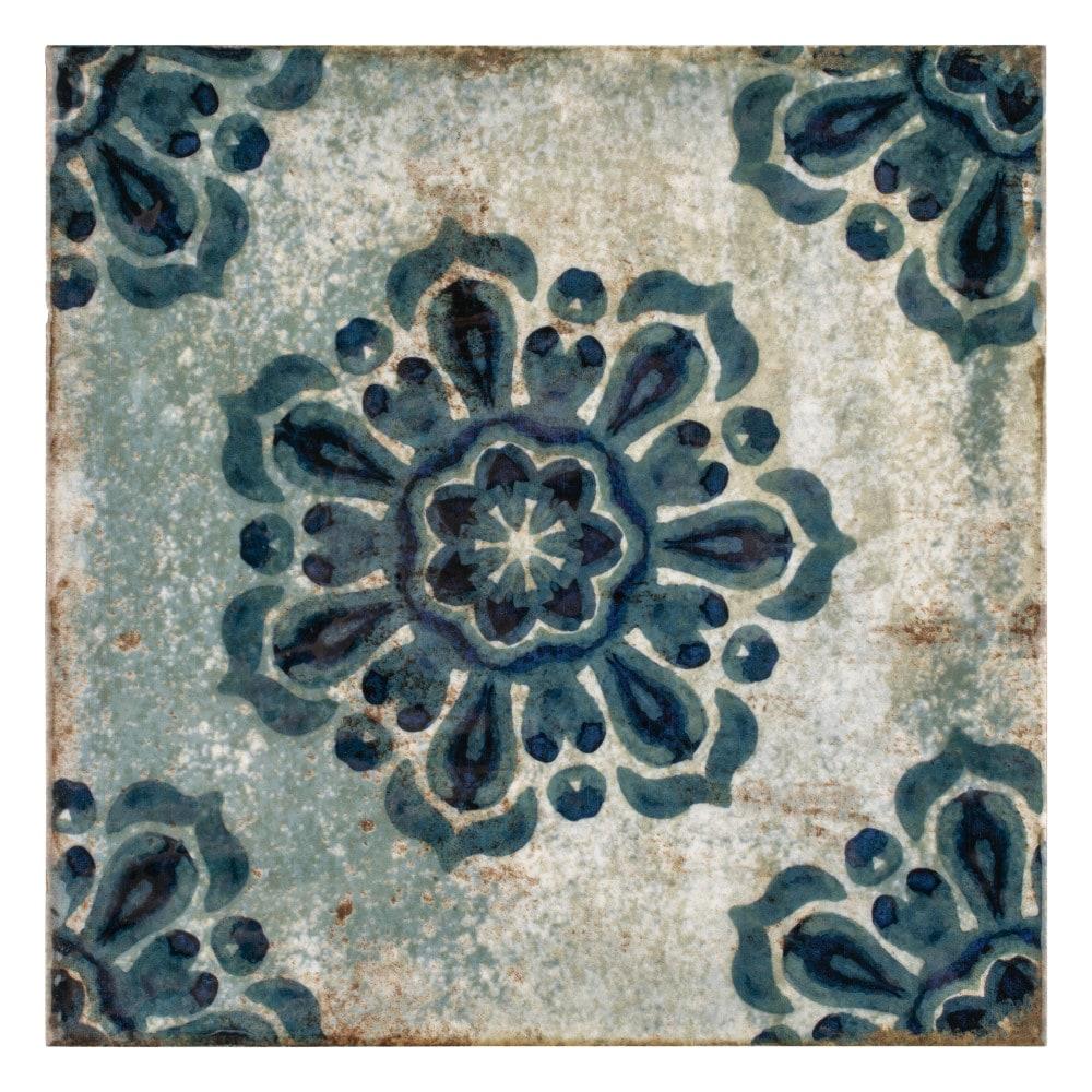 Livorno Blue Floral 7.88" Ceramic Wall Tile