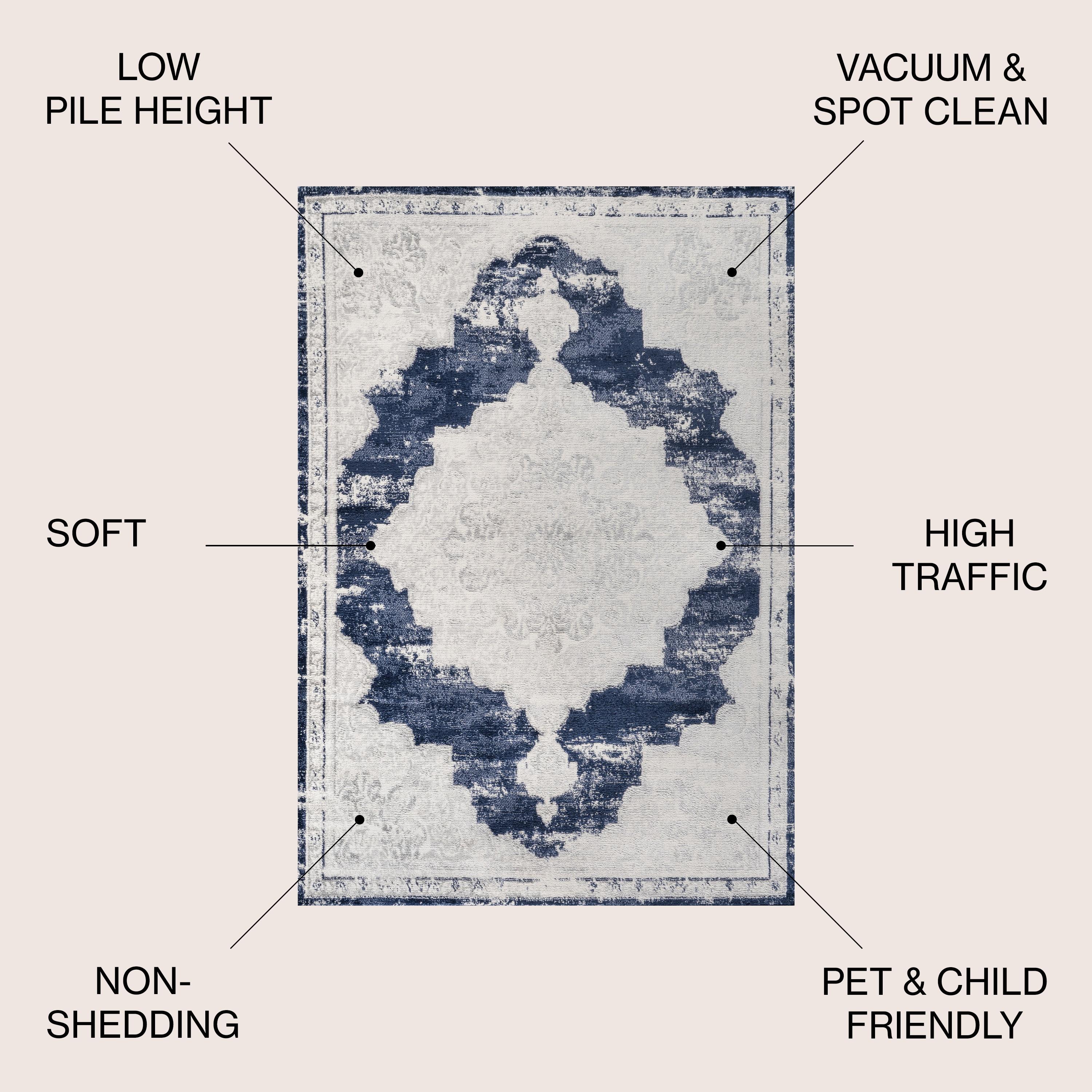 8'x10' Alhambra Ornate Medallion Modern Area Rug, Ivory/Navy - JONATHAN Y
