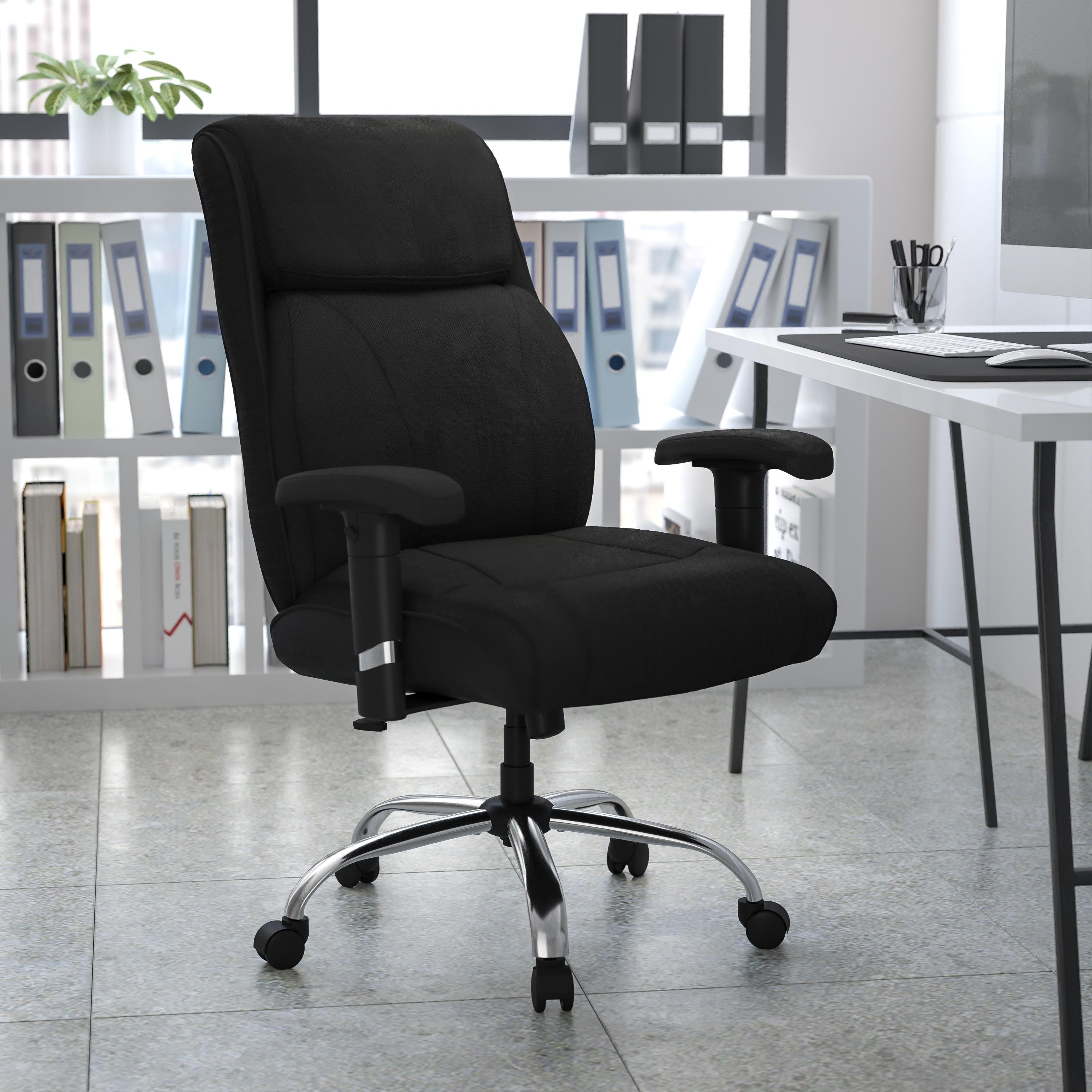 Flash Furniture HERCULES Series Big & Tall 400 lb. Rated Black Fabric Ergonomic Task Office Chair with Line Stitching and Adjustable Arms