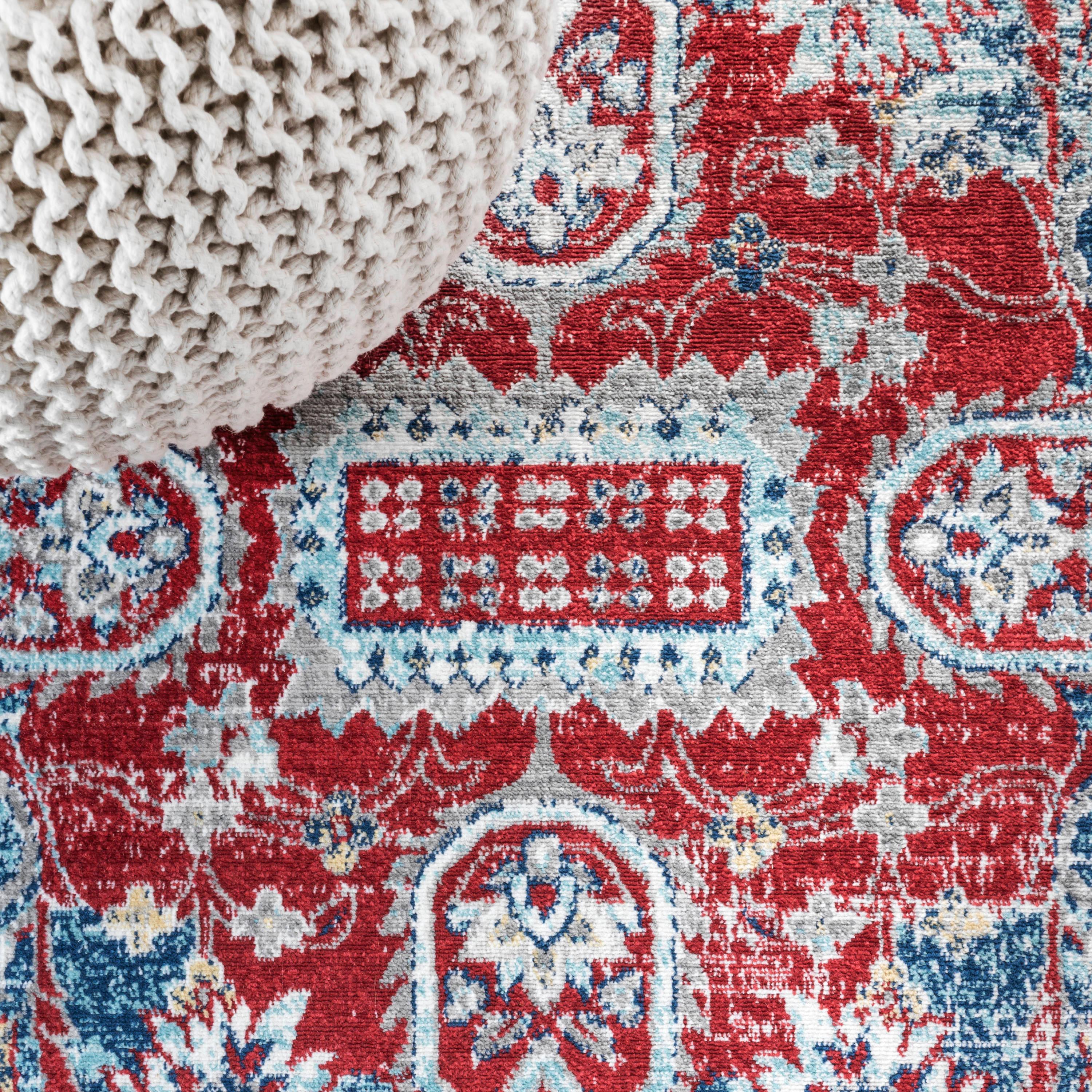 5'x8' Modern Persian Vintage Medallion Area Rug, Red/Navy - JONATHAN Y