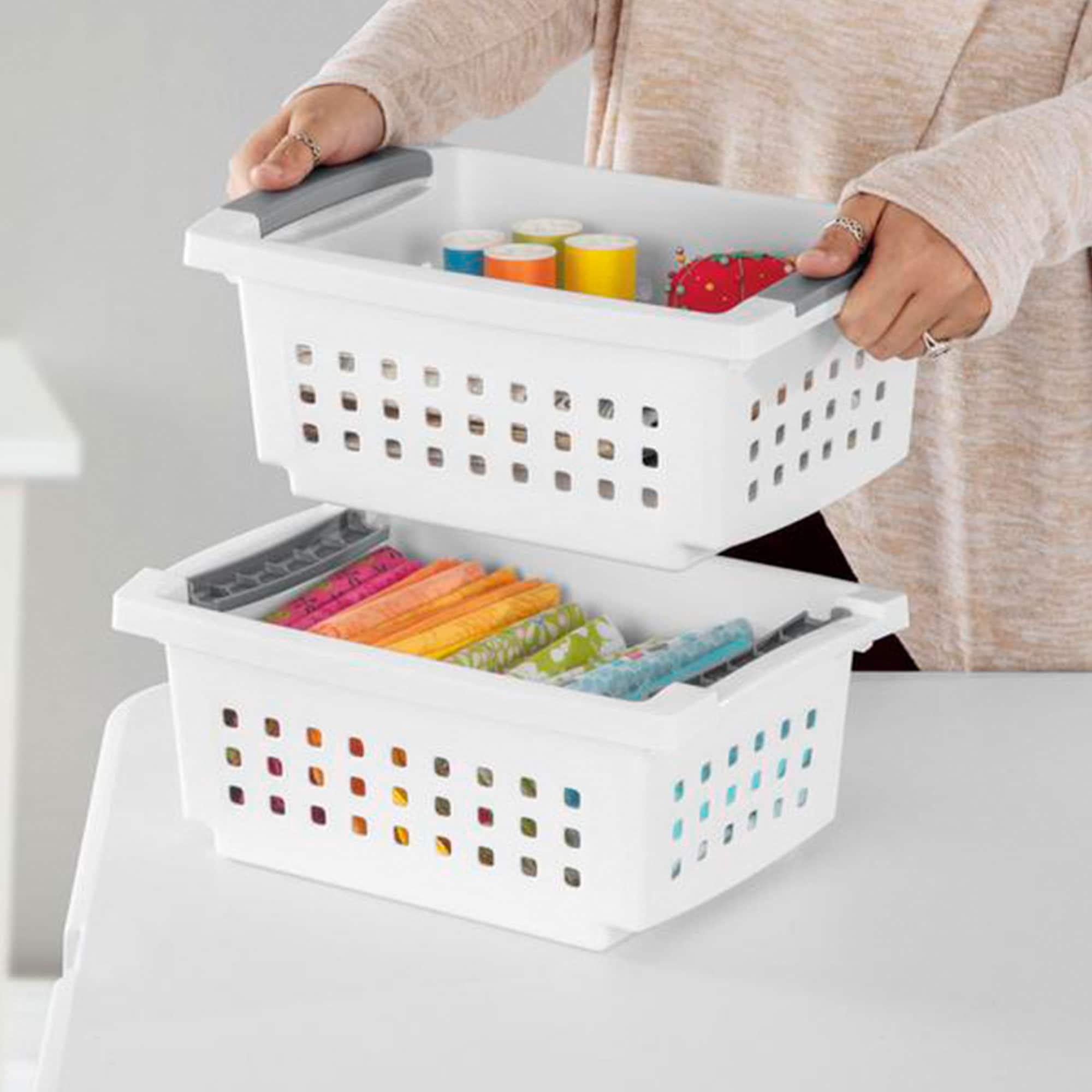 Sterilite Sterilite Small Stacking Basket, Stack Storage Bins, Organize Closets, Pantry, Bathroom or Classroom (Set of 8)