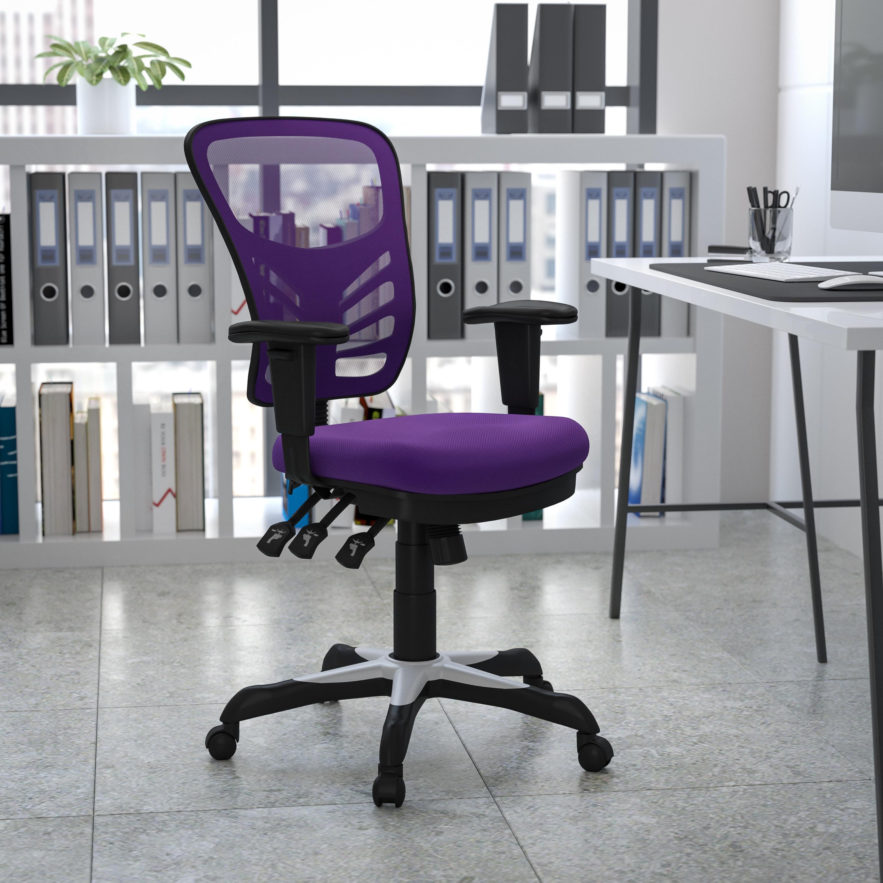 Flash Furniture Nicholas Mid-Back Purple Mesh Multifunction Executive Swivel Ergonomic Office Chair with Adjustable Arms