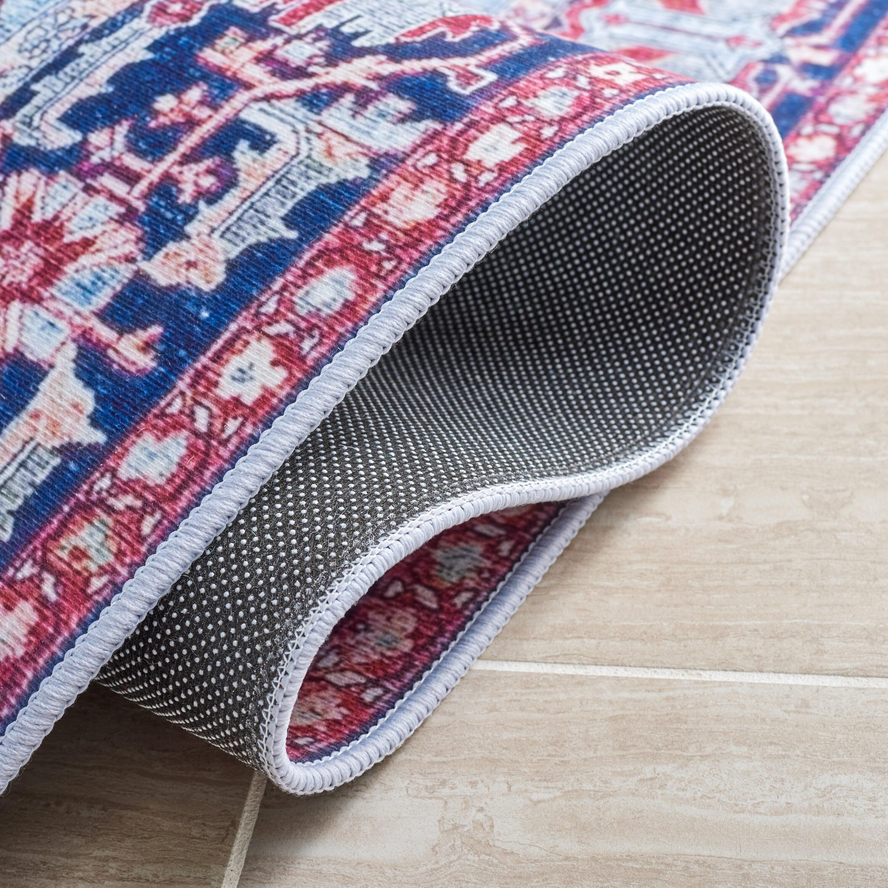Tucson TSN108 Power Loomed Machine Washable Runner Rug - Red/Navy - 2'6"x16' - Safavieh.