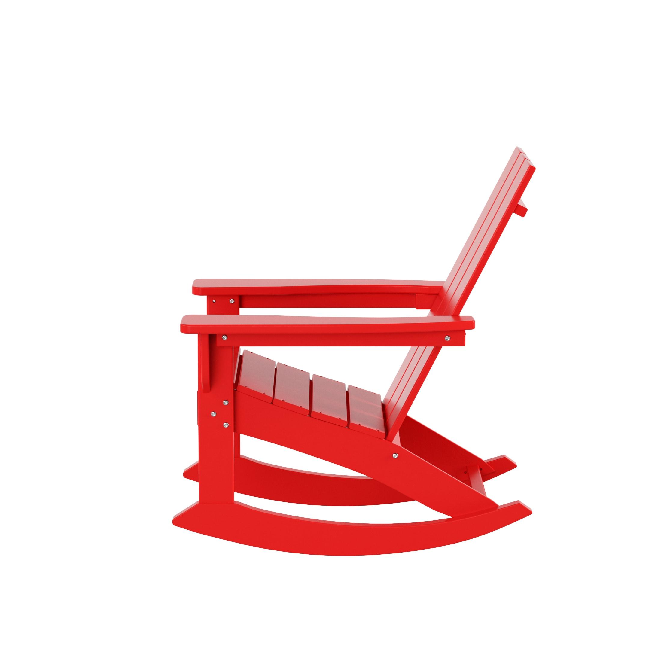 Polytrends  Shoreside Modern Eco-Friendly All Weather Poly Adirondack Rocking Chair Red