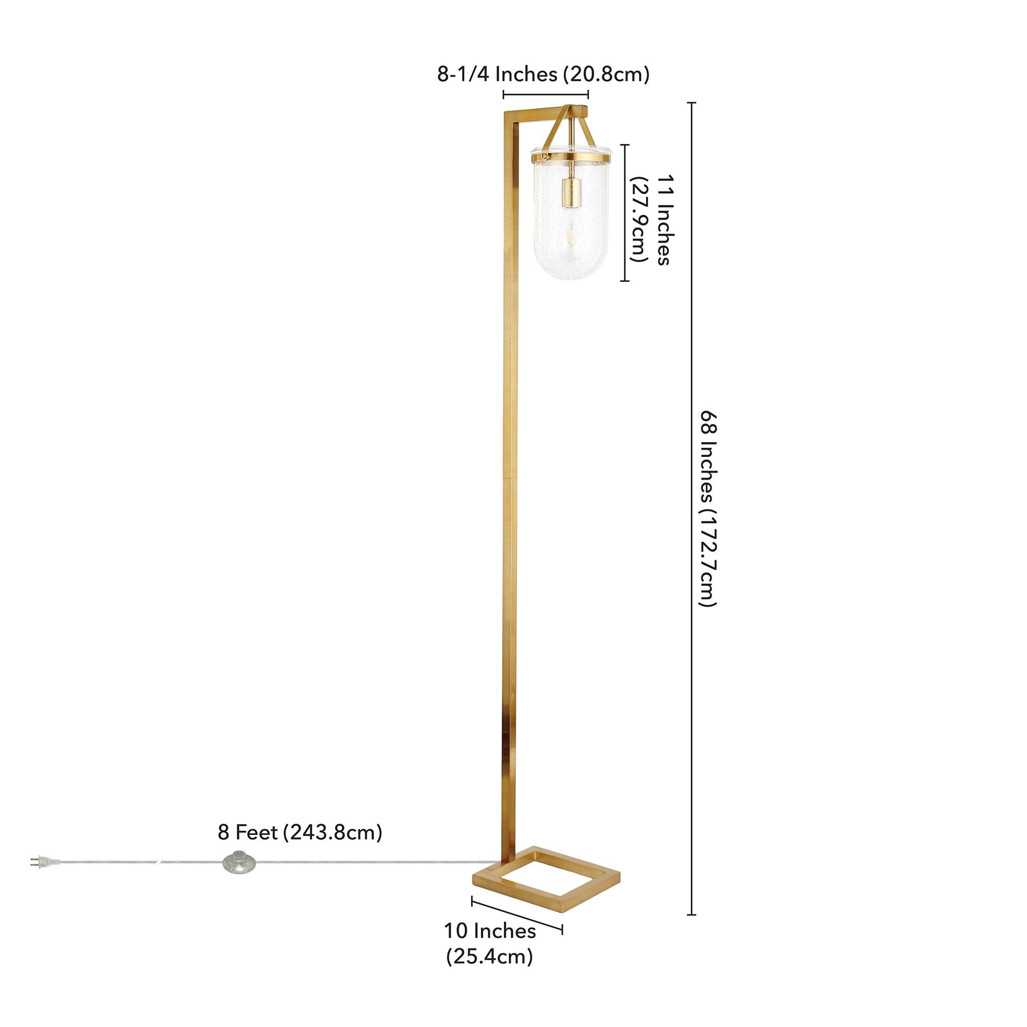 Evelyn&Zoe Shiloh 68" Tall Floor Lamp with Glass Shade, Brass/Seeded