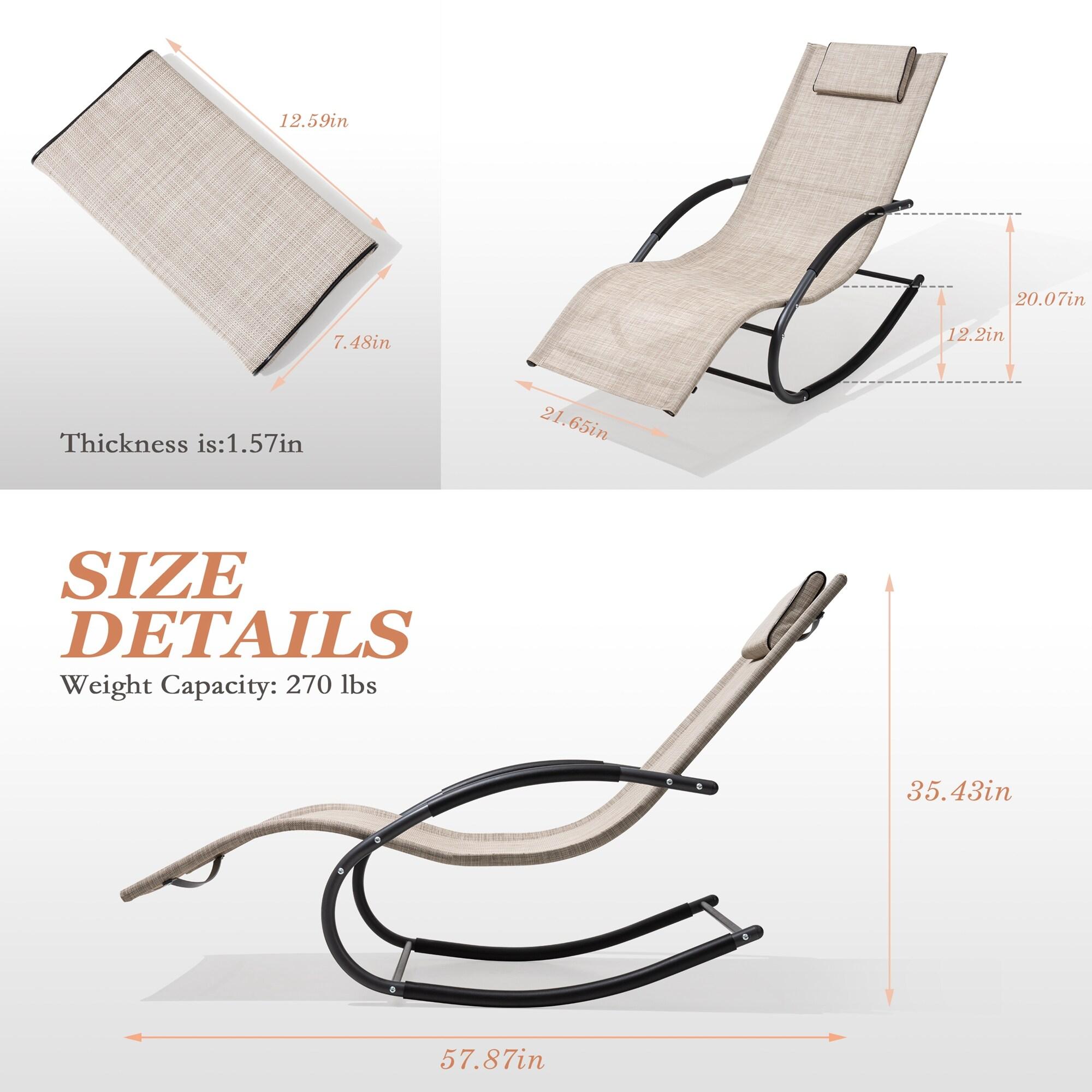 Crestlive Products Patio Outdoor Rocking Chair Curved Rocker Chaise Lounge Chair with Pillow Beige