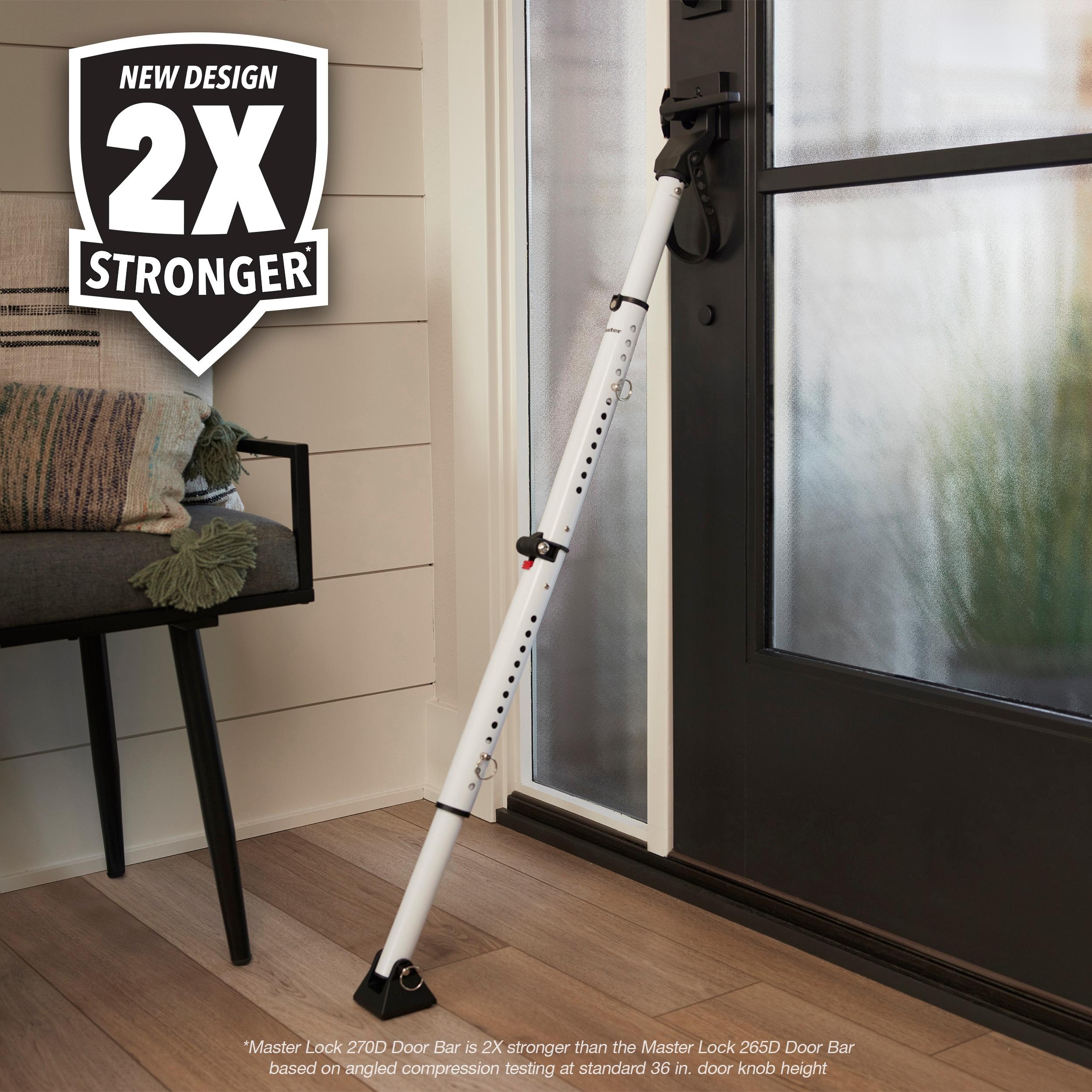 Master Lock Door Bar Dual Function Security: Metal Safety Bar for Door, Black & White, Lifetime Warranty