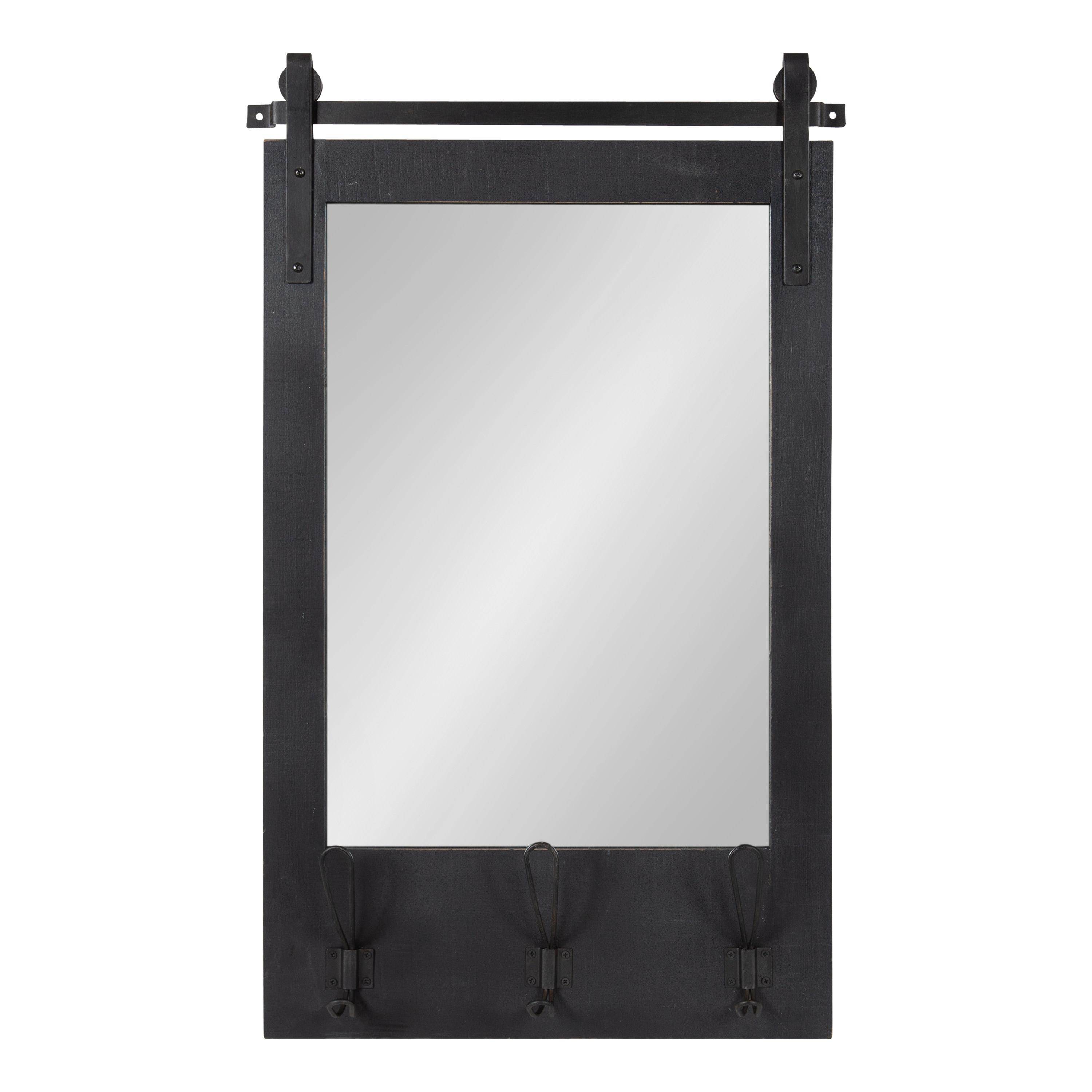 18" x 28" Cates Functional Wall Mirror Black - Kate & Laurel All Things Decor: Rustic Farmhouse, Wooden Frame, No Assembly Required