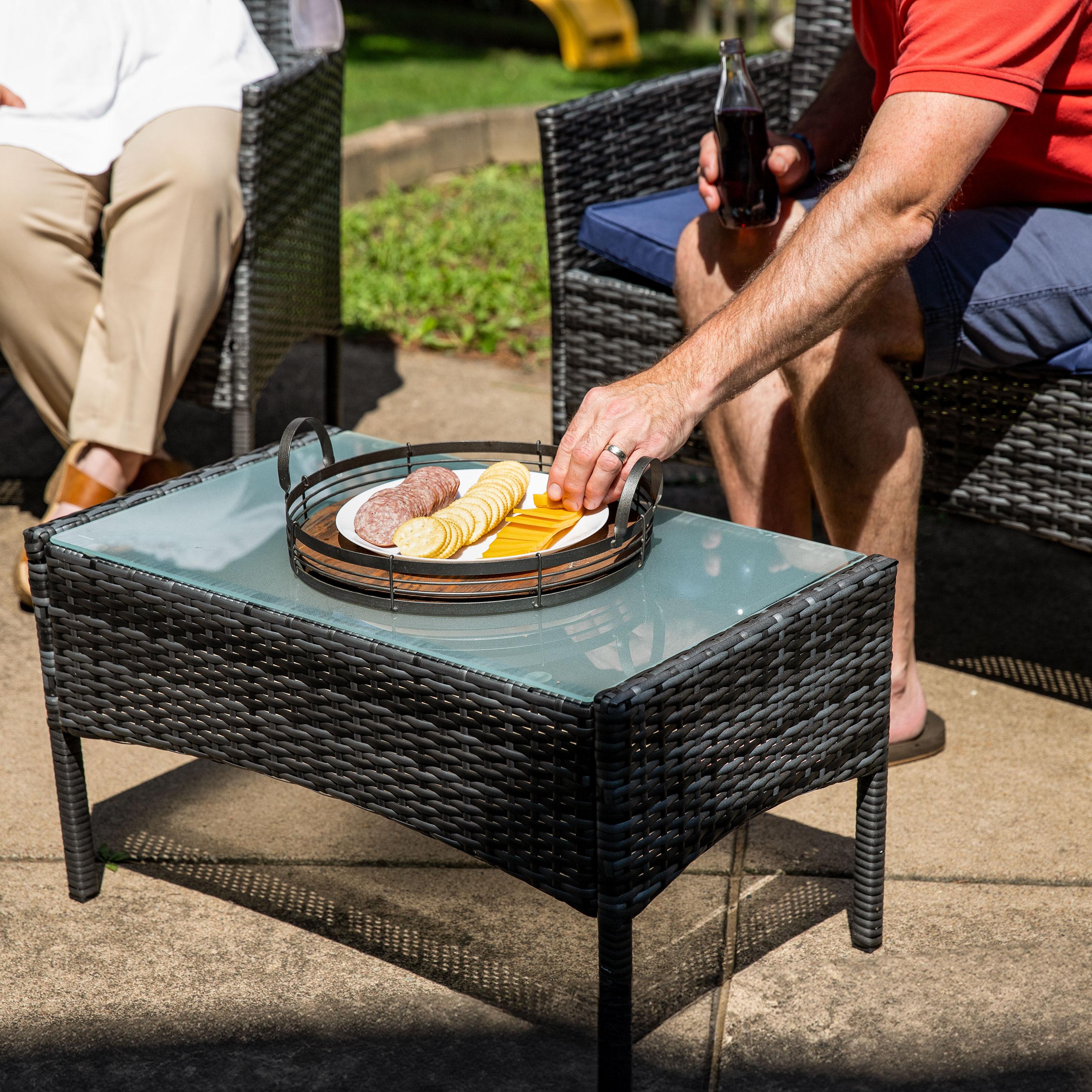 Sunnydaze Outdoor Dunmore Patio Conversation Furniture Set with Loveseat, Chairs, and Table - Gray and Navy - 4pc