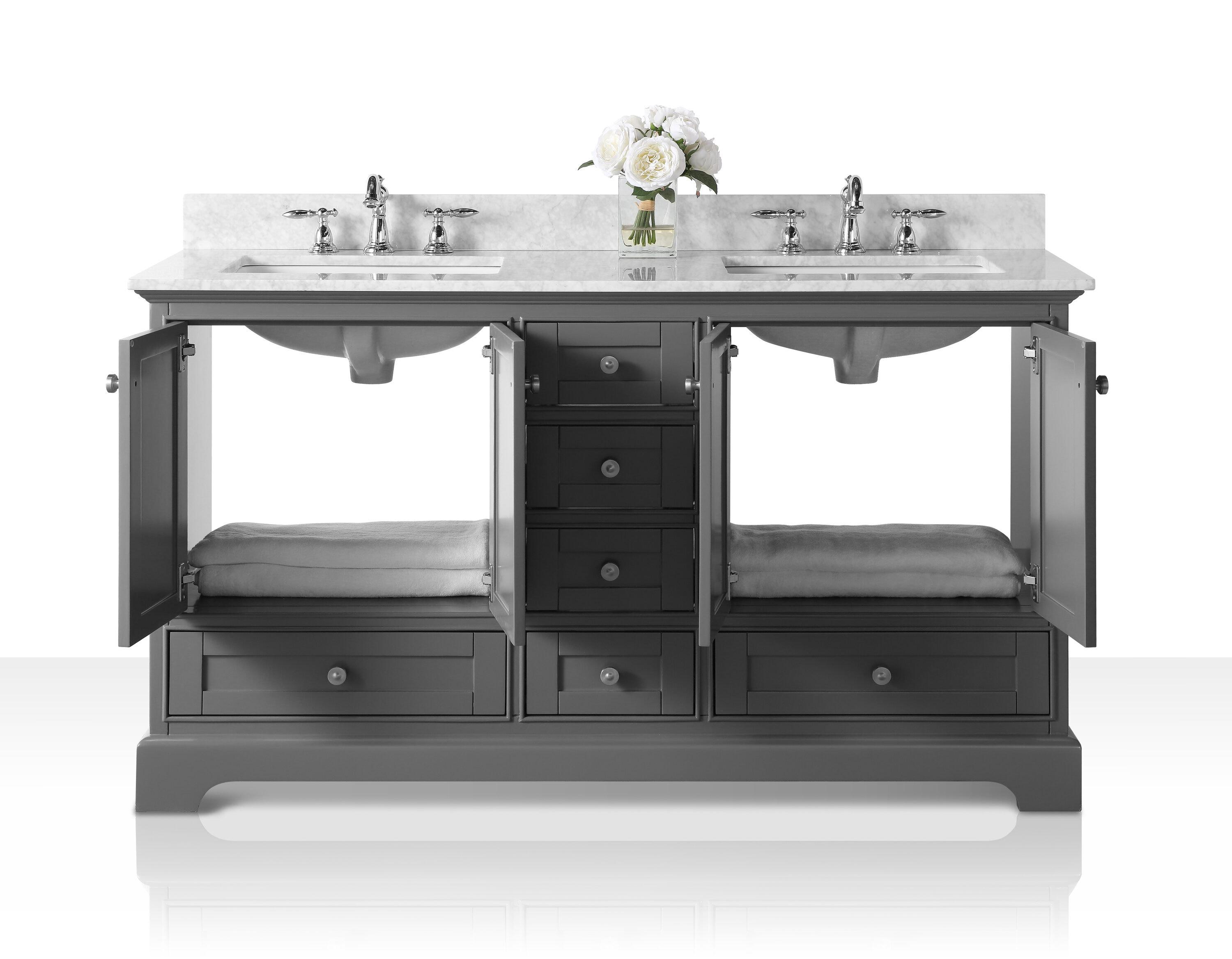 Audrey 60" Sapphire Gray Double Sink Vanity with Marble Top