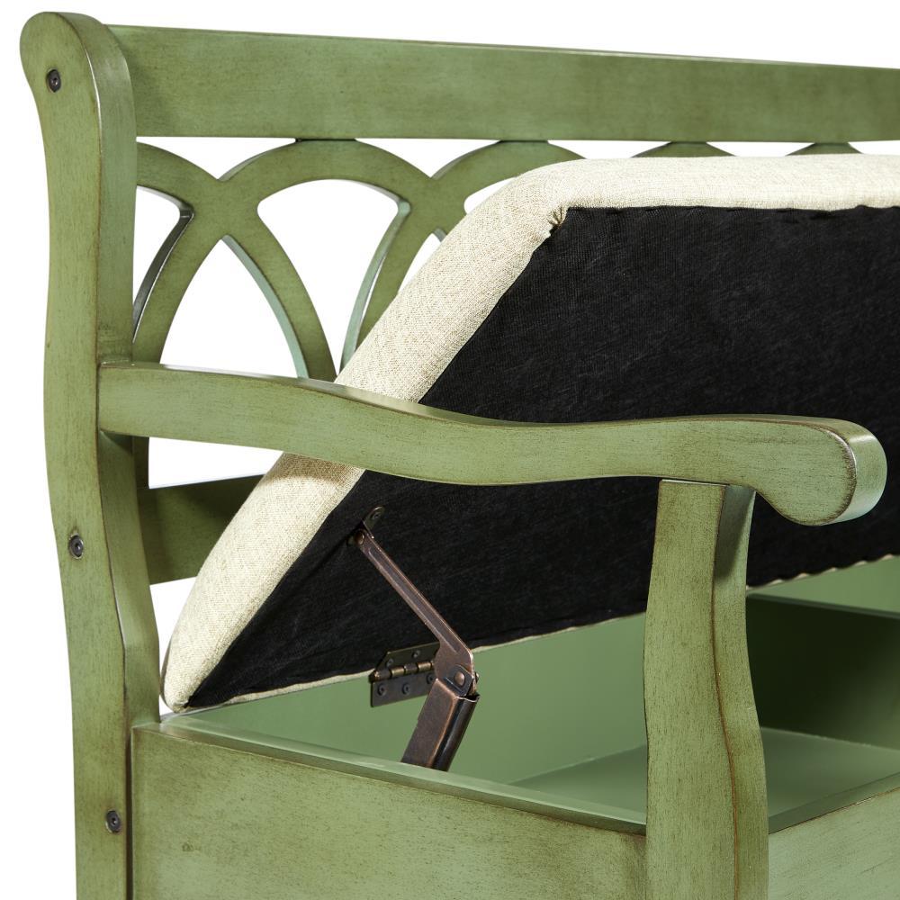 OSP Home Furnishings Coventry Storage Bench in Antique Sage Frame and Beige Seat Cushion K/D