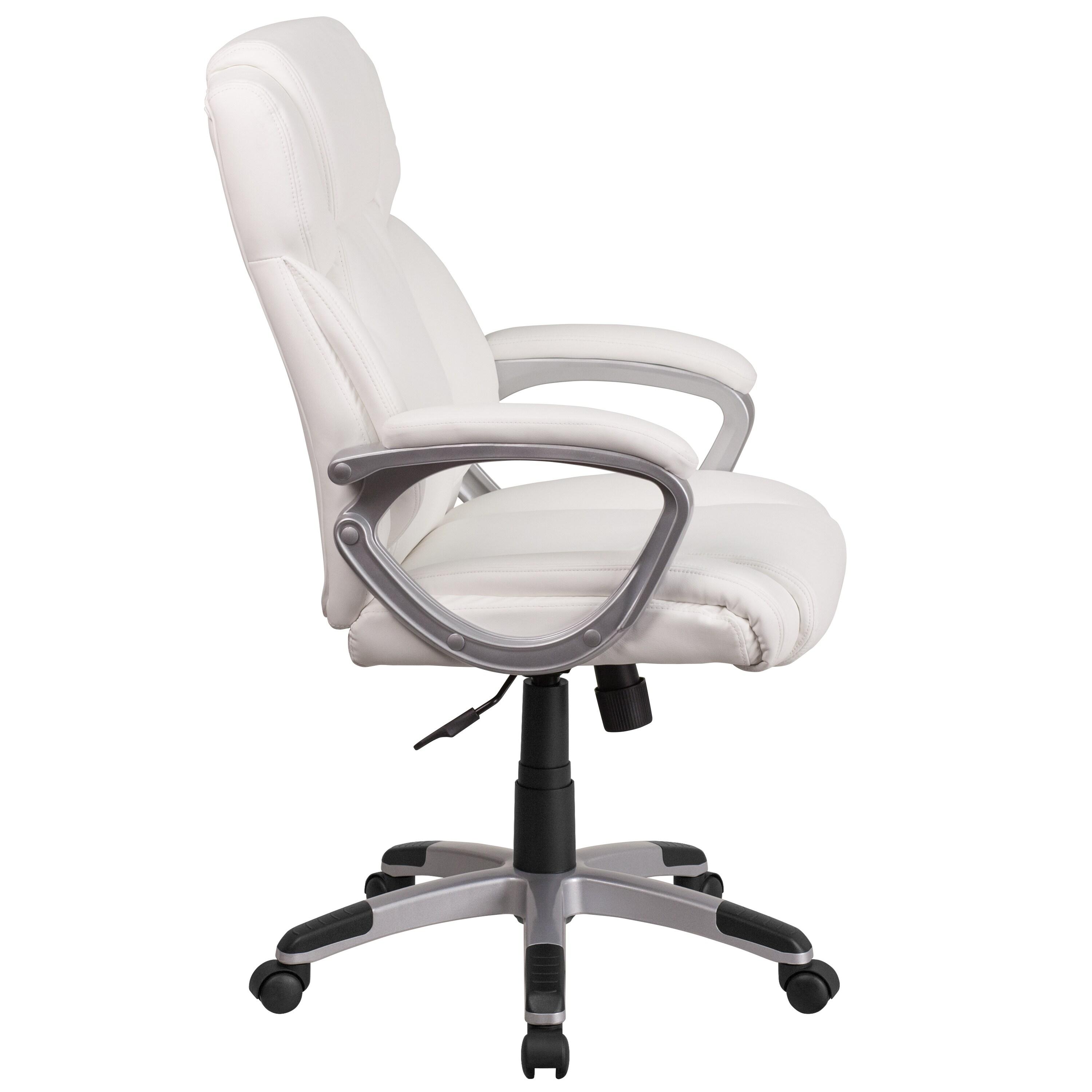 Flash Furniture Mid-Back White LeatherSoft Executive Swivel Office Chair with Padded Arms