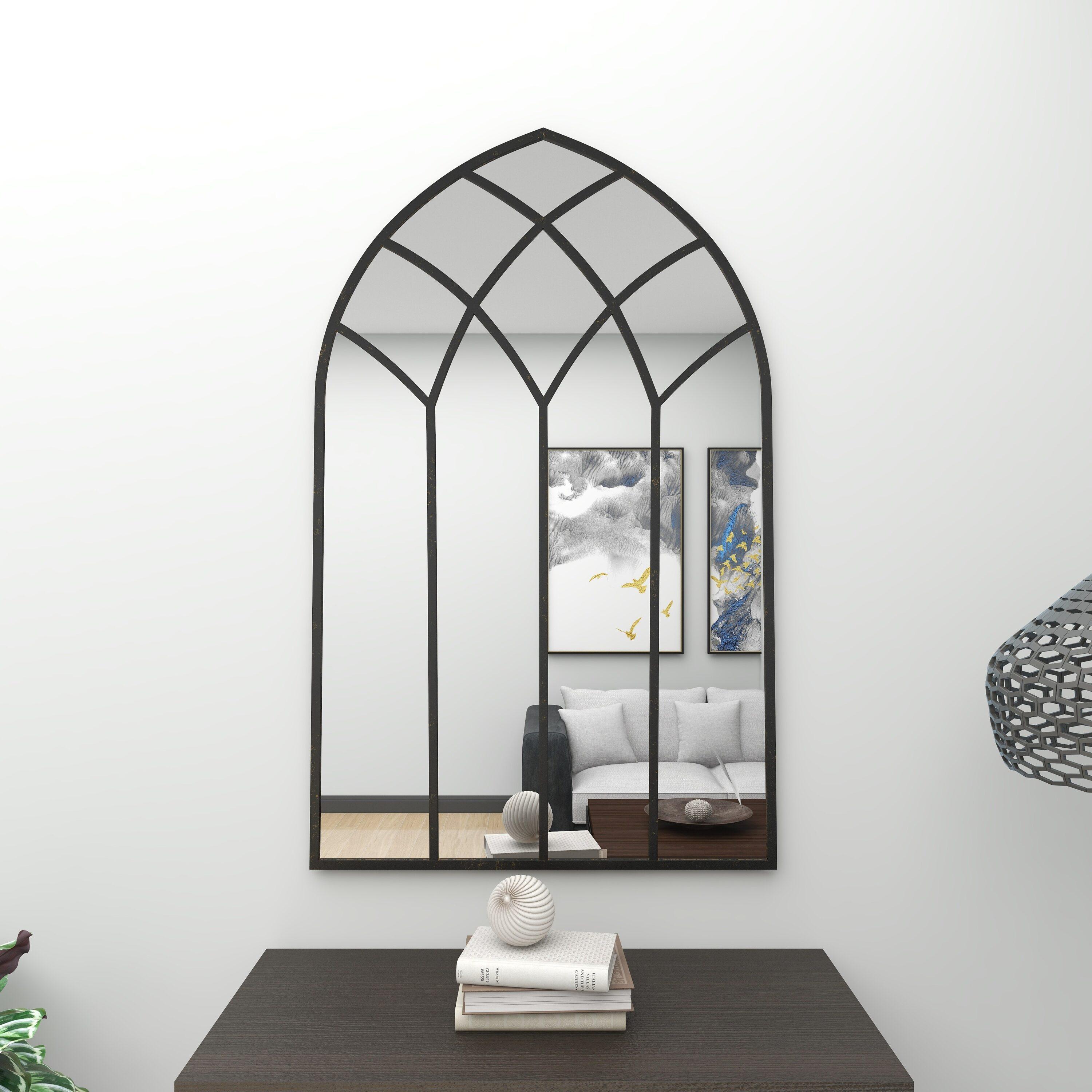 DecMode 30" x 48" Black Arched Window Pane Wall Mirror